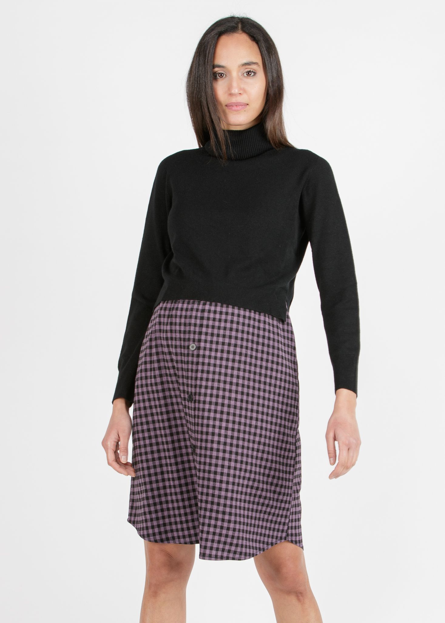 Maternity & Nursing Dress with Check Print and Matching Sweater (Glicine, XS)