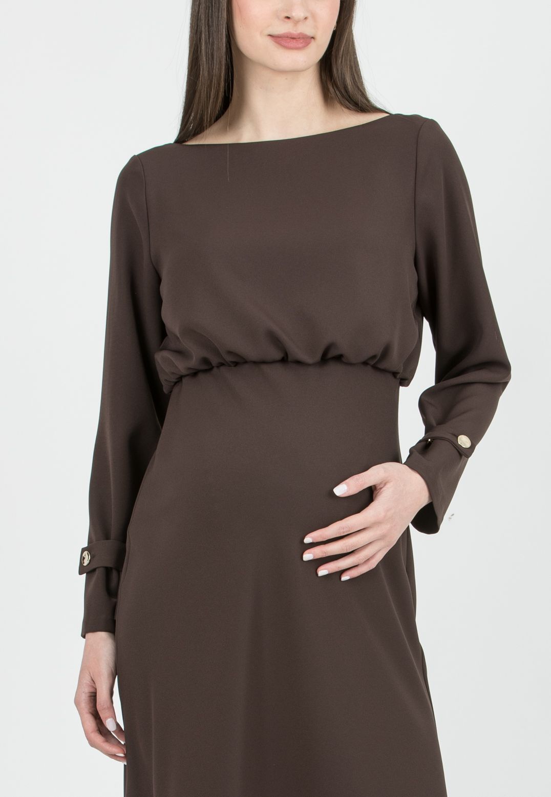 CHANTAL - Maternity Dress with Boat Neckline and Bias Cut Skirt (Marrone)