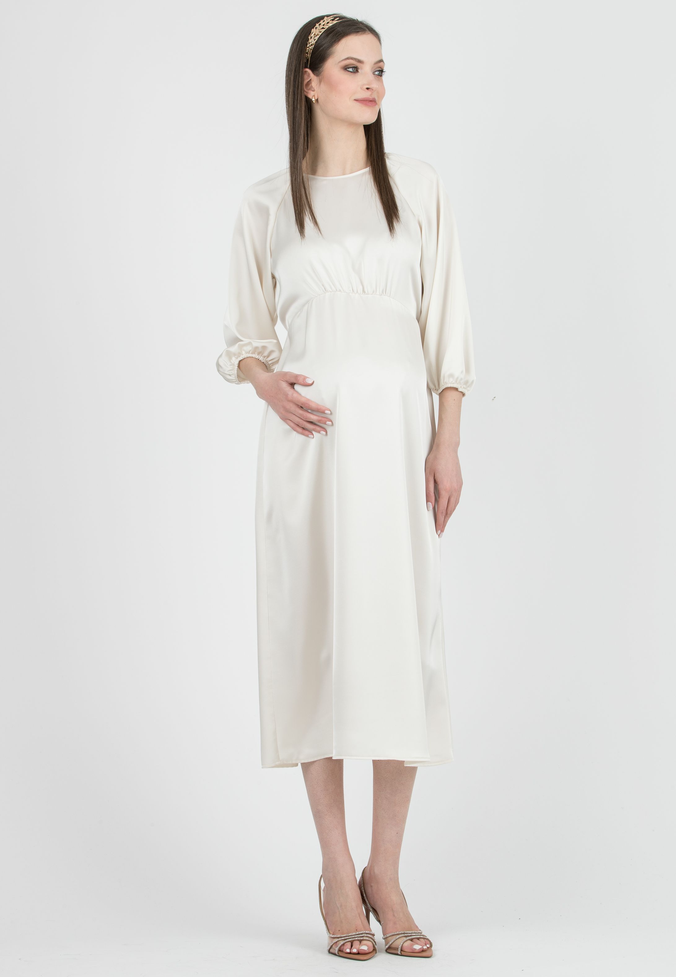 LESLIE - Abito Premaman Midi con Maniche Raglan (Naturale)