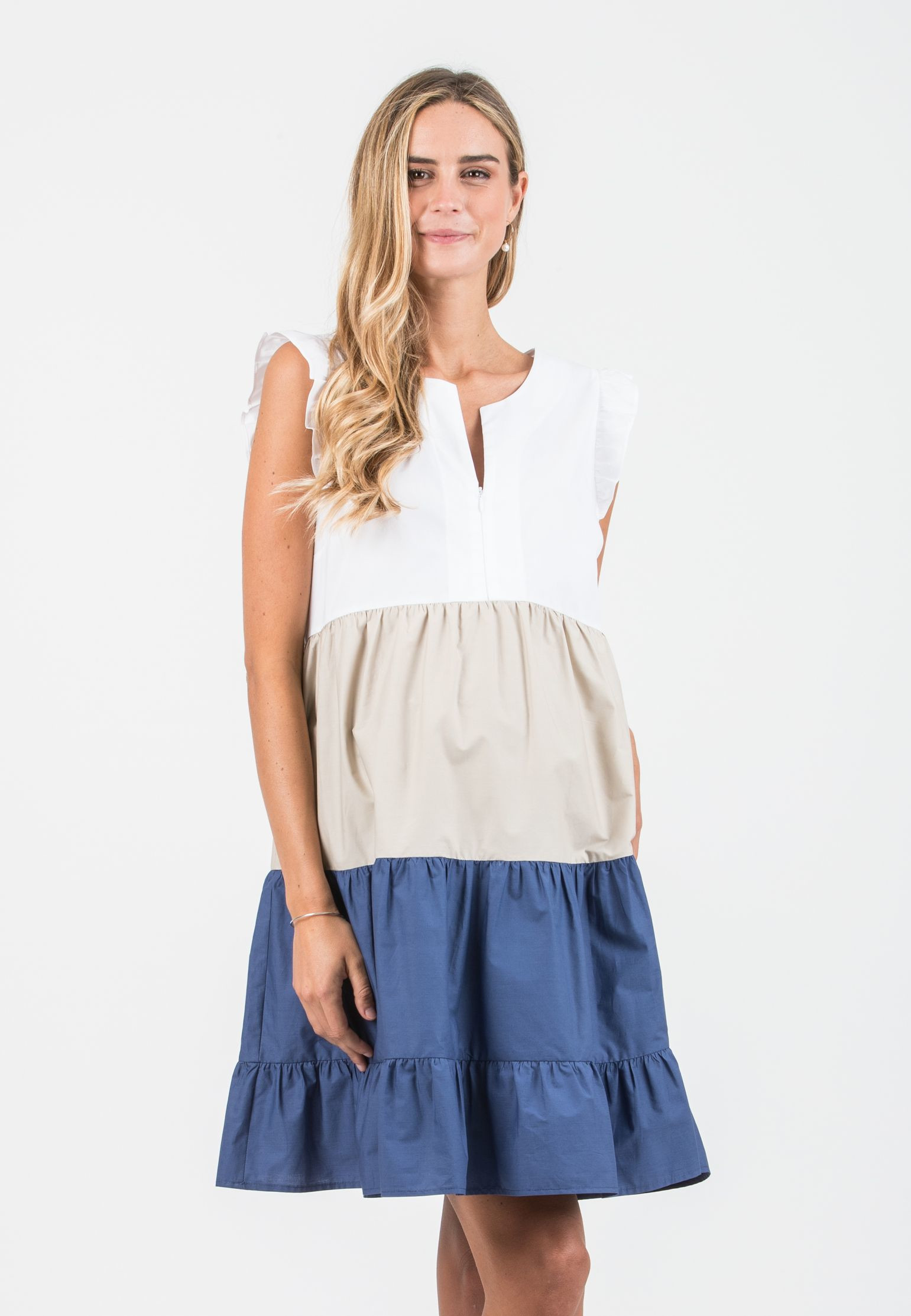 CHIARA - Maternity & Nursing Dress in Cotton in Three Colours with Flounces (Denim , S)