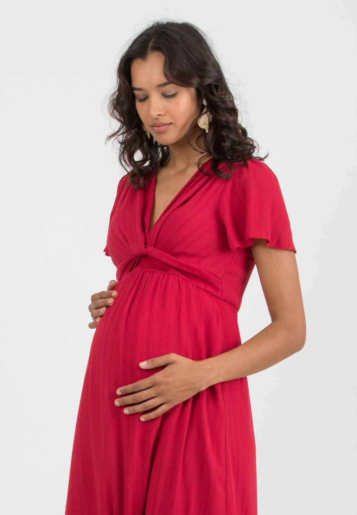 RAYA - Abito Premaman & Allattamento in Leggera Viscosa Ricamata (Rosso, XS)