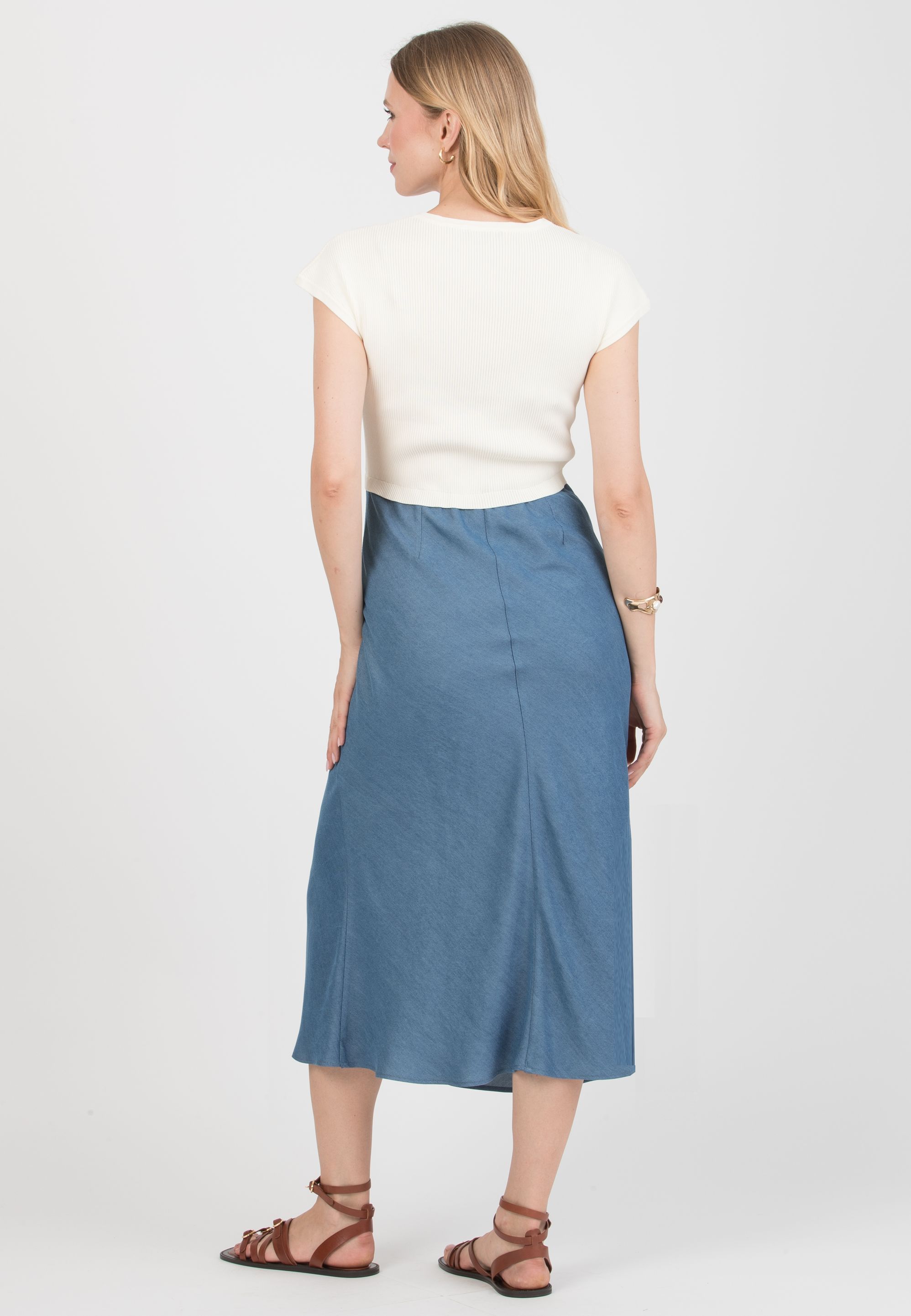 EVELIN - Maternity Dress with Knit Bodice and Bias-Cut Skirt (Blu)