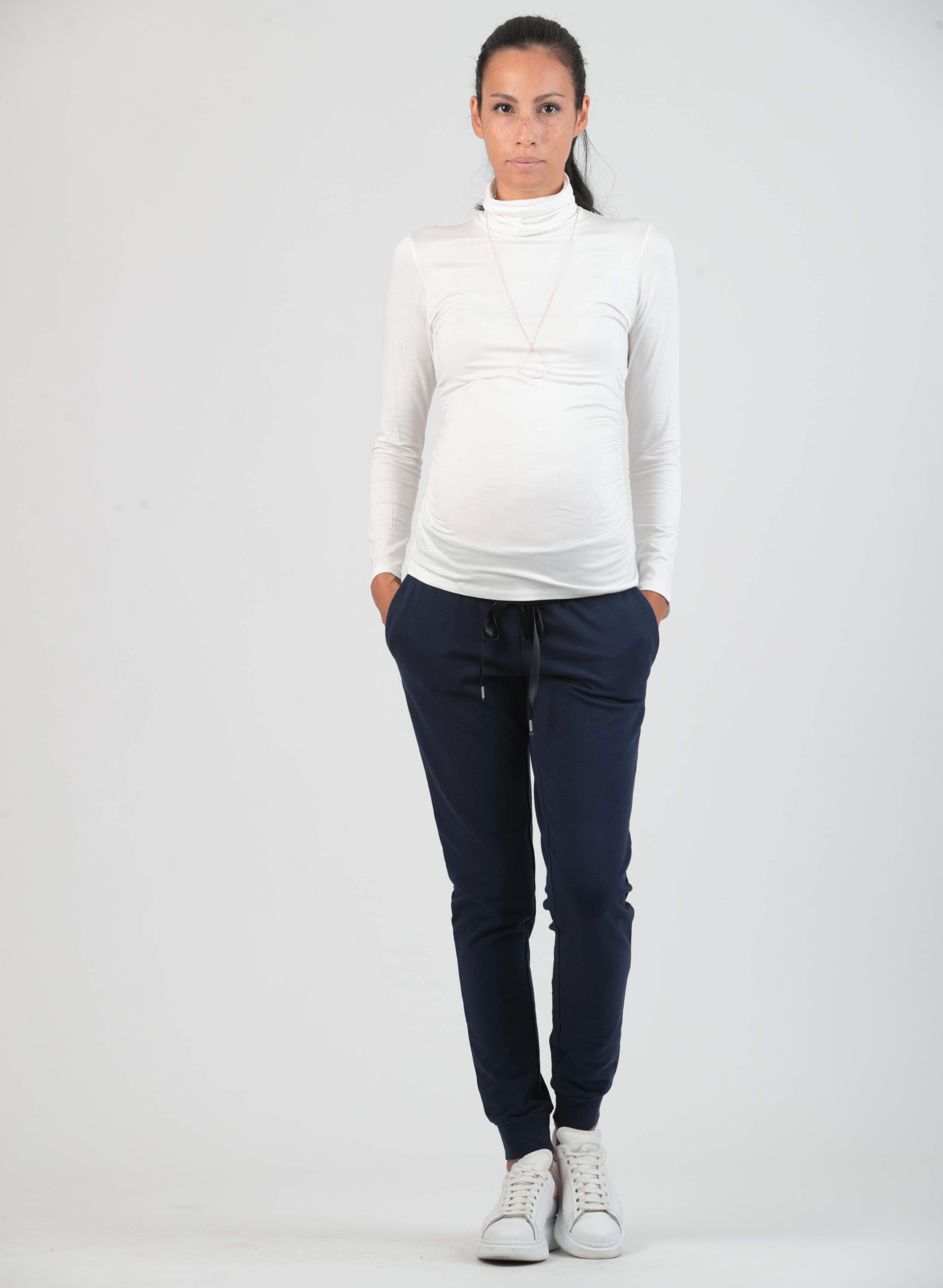 LARA - Long Sleeve Turtleneck Maternity Top with Side Gatherings (Avorio)