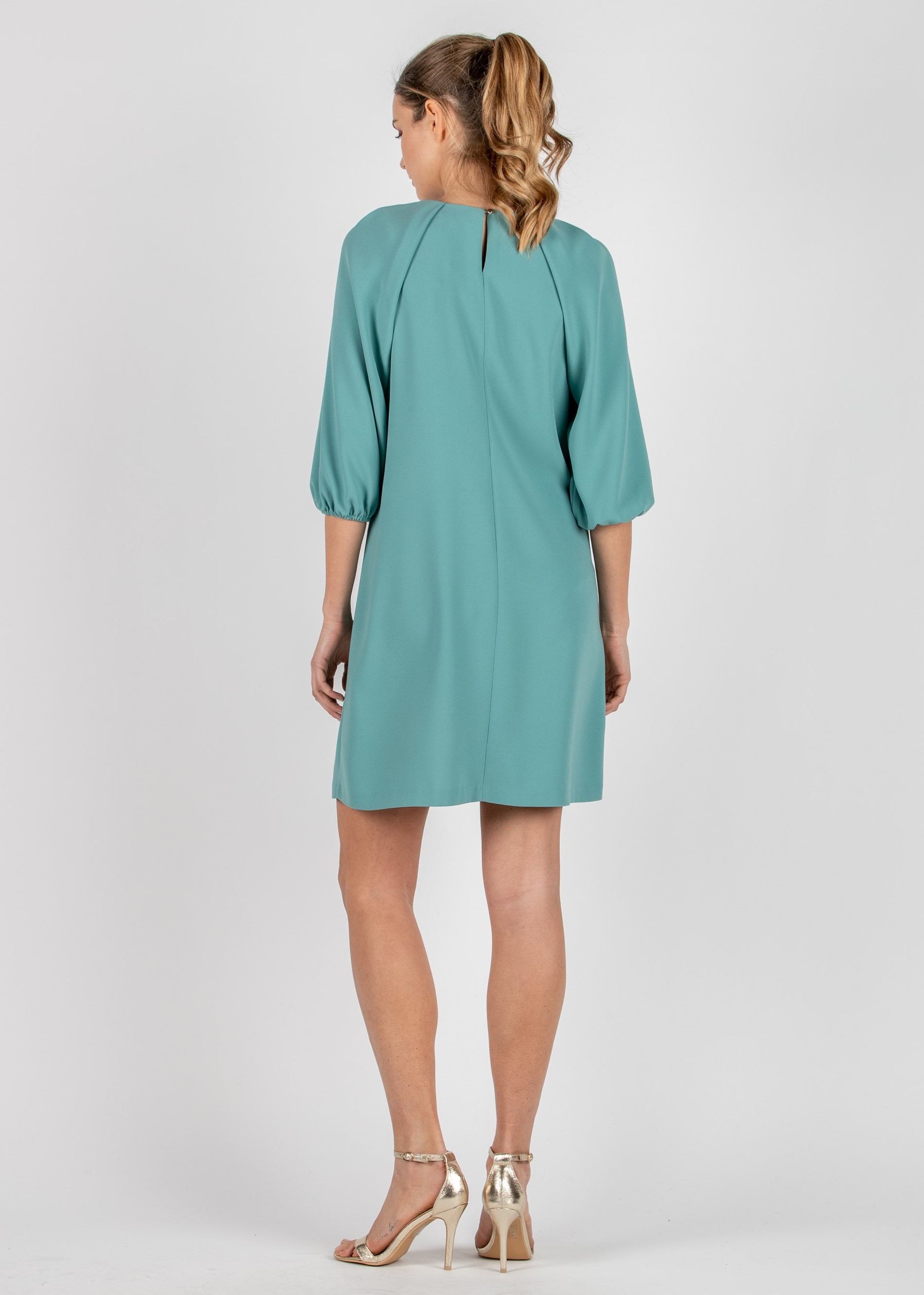 Maternity Dress in Cady Crepe with Raglan Balloon Sleeve (Light Green, XS)