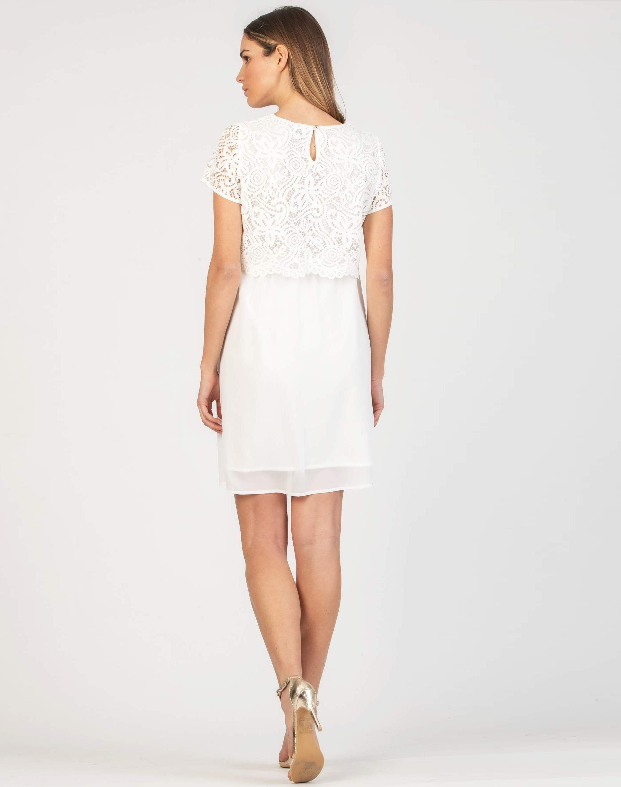 ELEONORA M/M GRS - Maternity & Nursing Dress in Lace and Recycled Chiffon (Avorio)