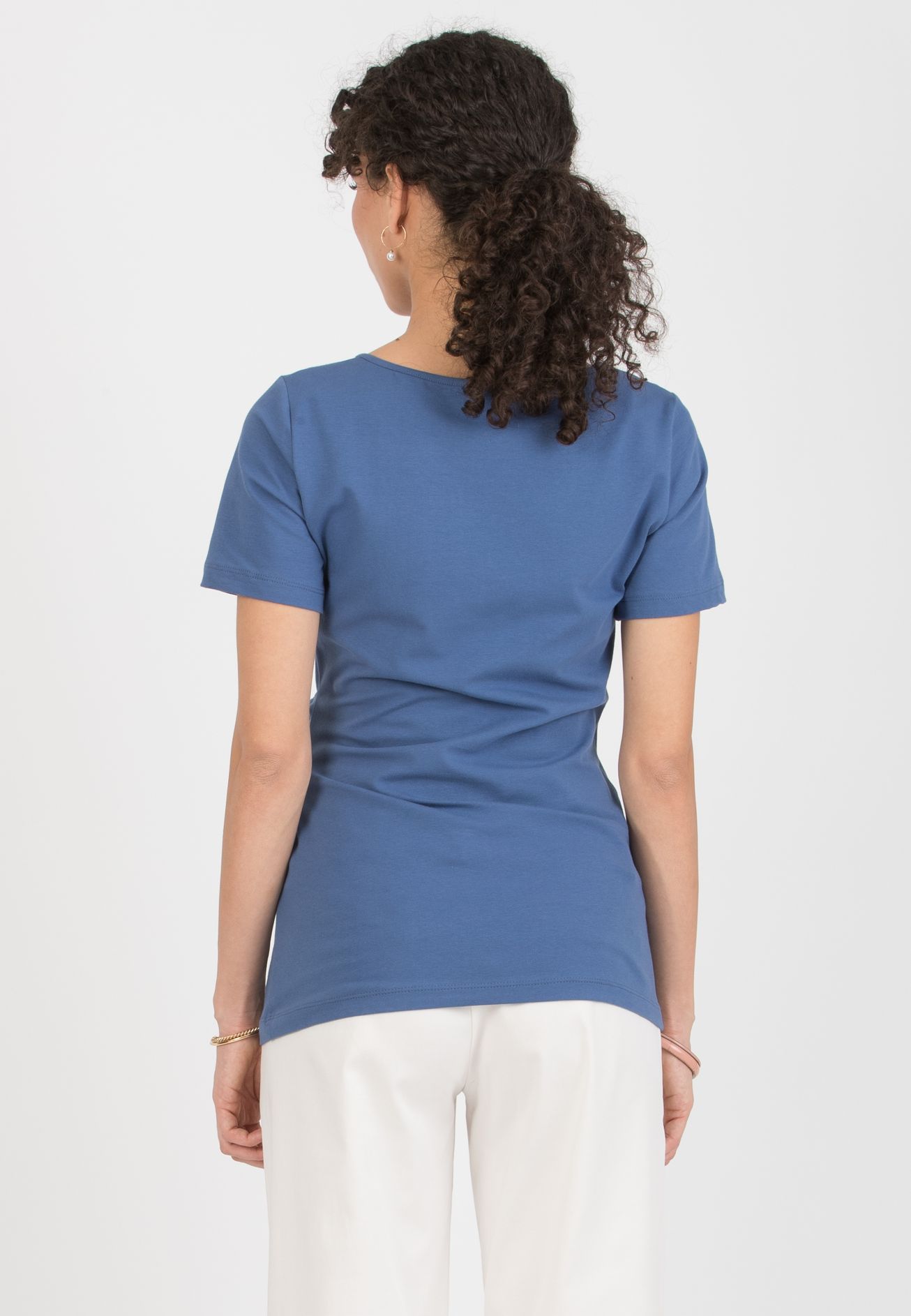 KAREN M - T-Shirt Premaman in Jersey di Cotone con Nodo Laterale (Denim, XS)