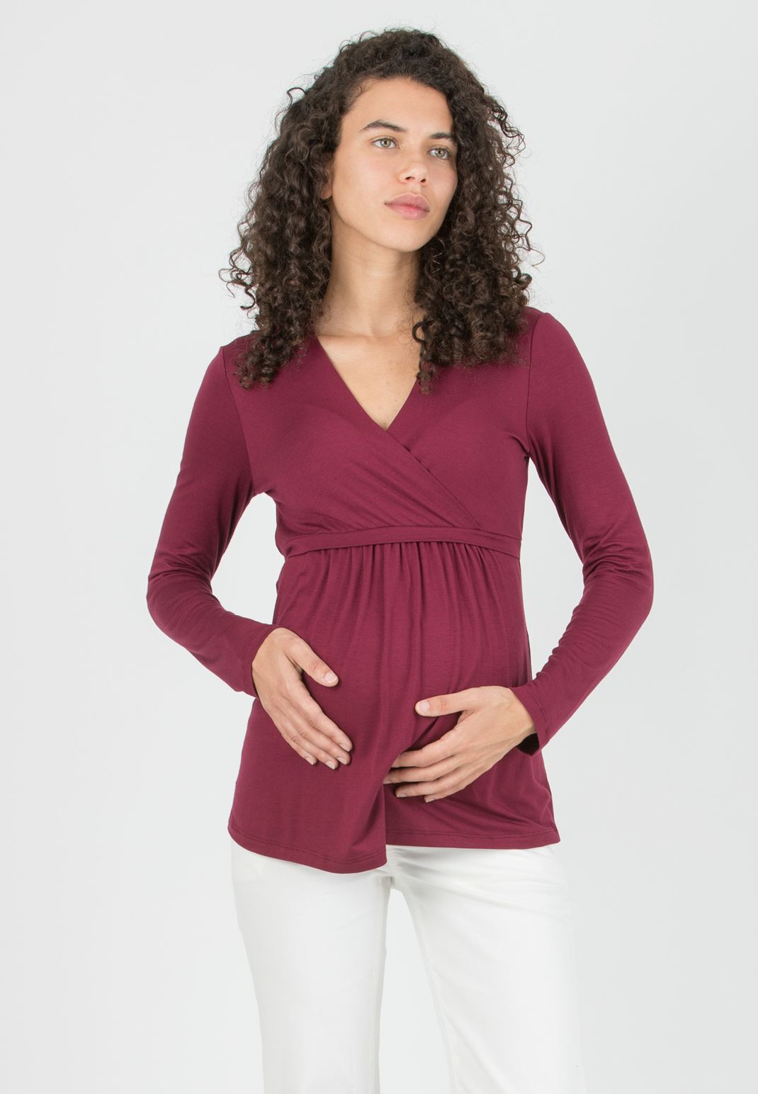 MARGHERITA M/L - Maternity and Nursing Crossover T-shirt with Strings (Prugna)