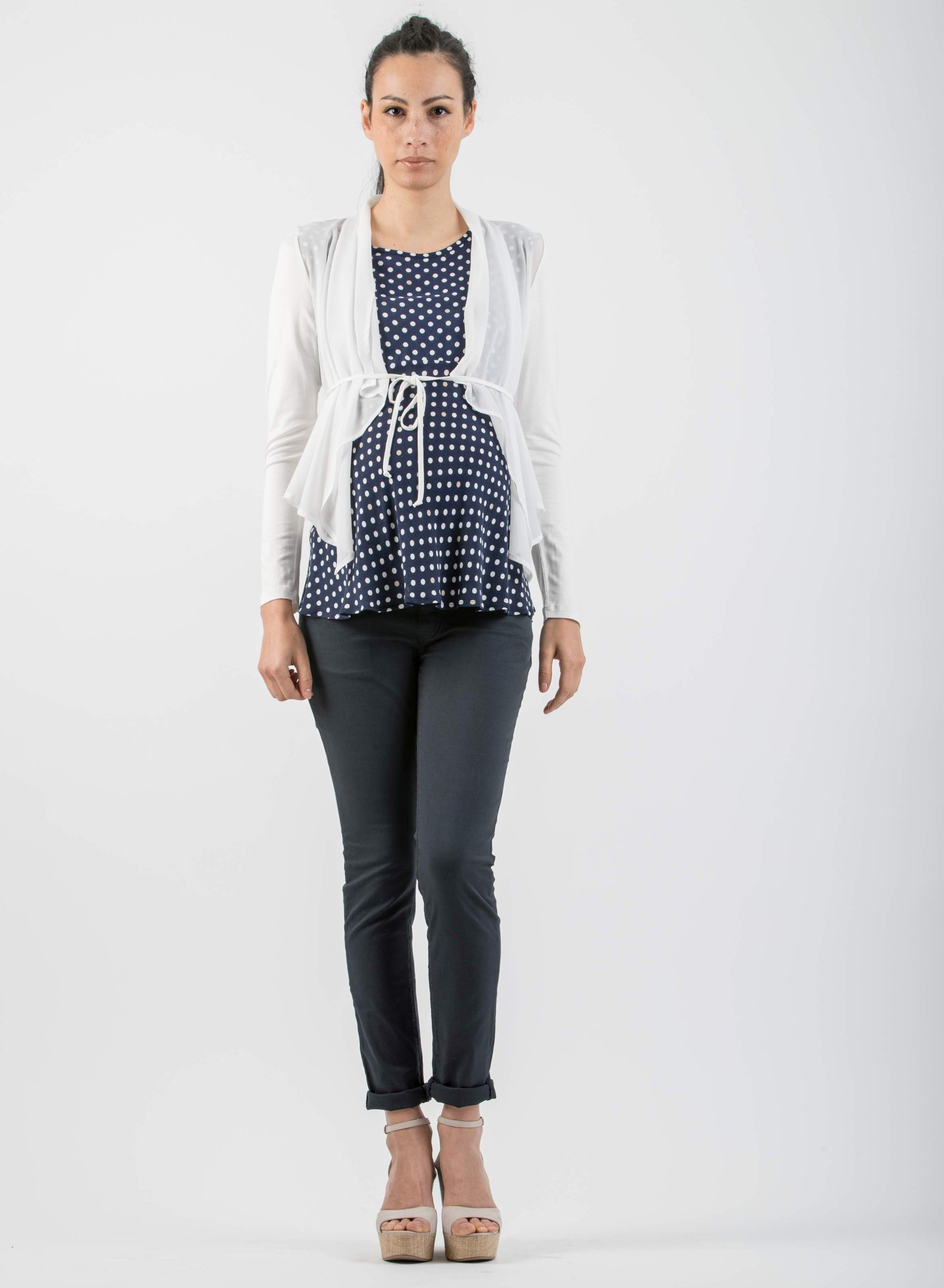 Maternity Cardigan with Front Side in Chiffon (Ivory, XS)