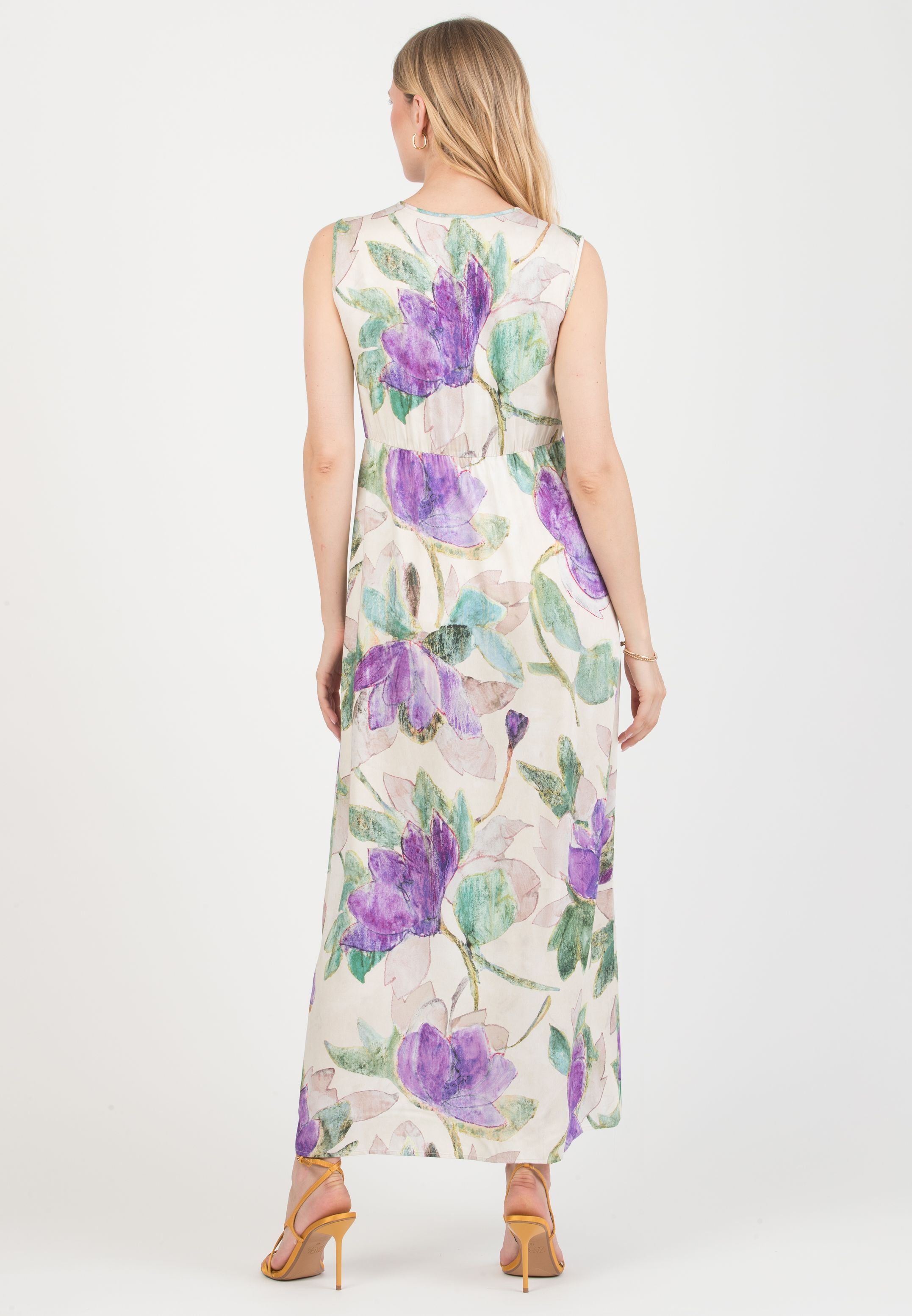 BELEN MAXI - Abito Premaman & Allattamento in Raso di Viscosa Stampato (Naturale)