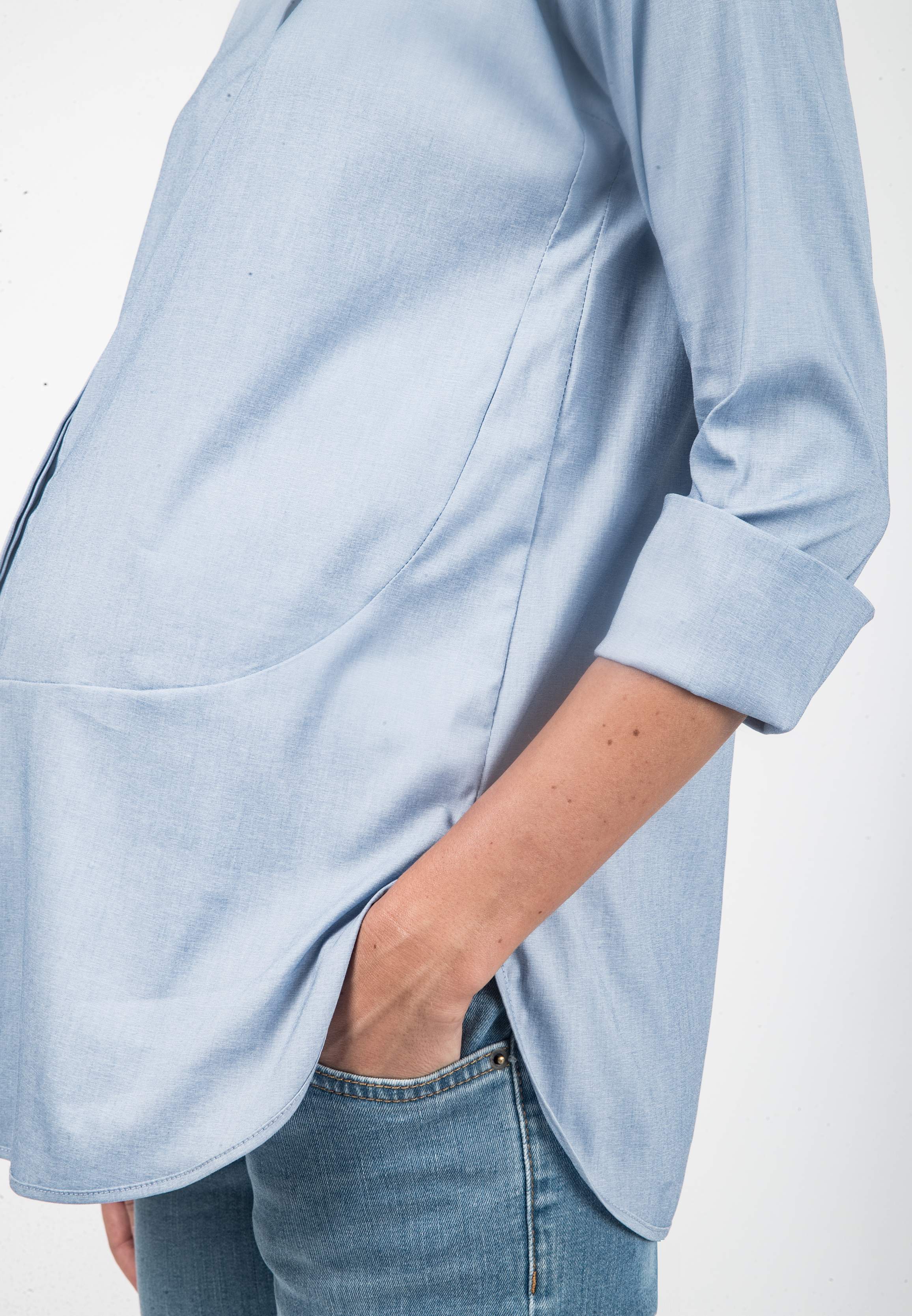 BEATRICE - Camicia Premaman & Allattamento con Orli Tondeggianti (Azzurro, XS)