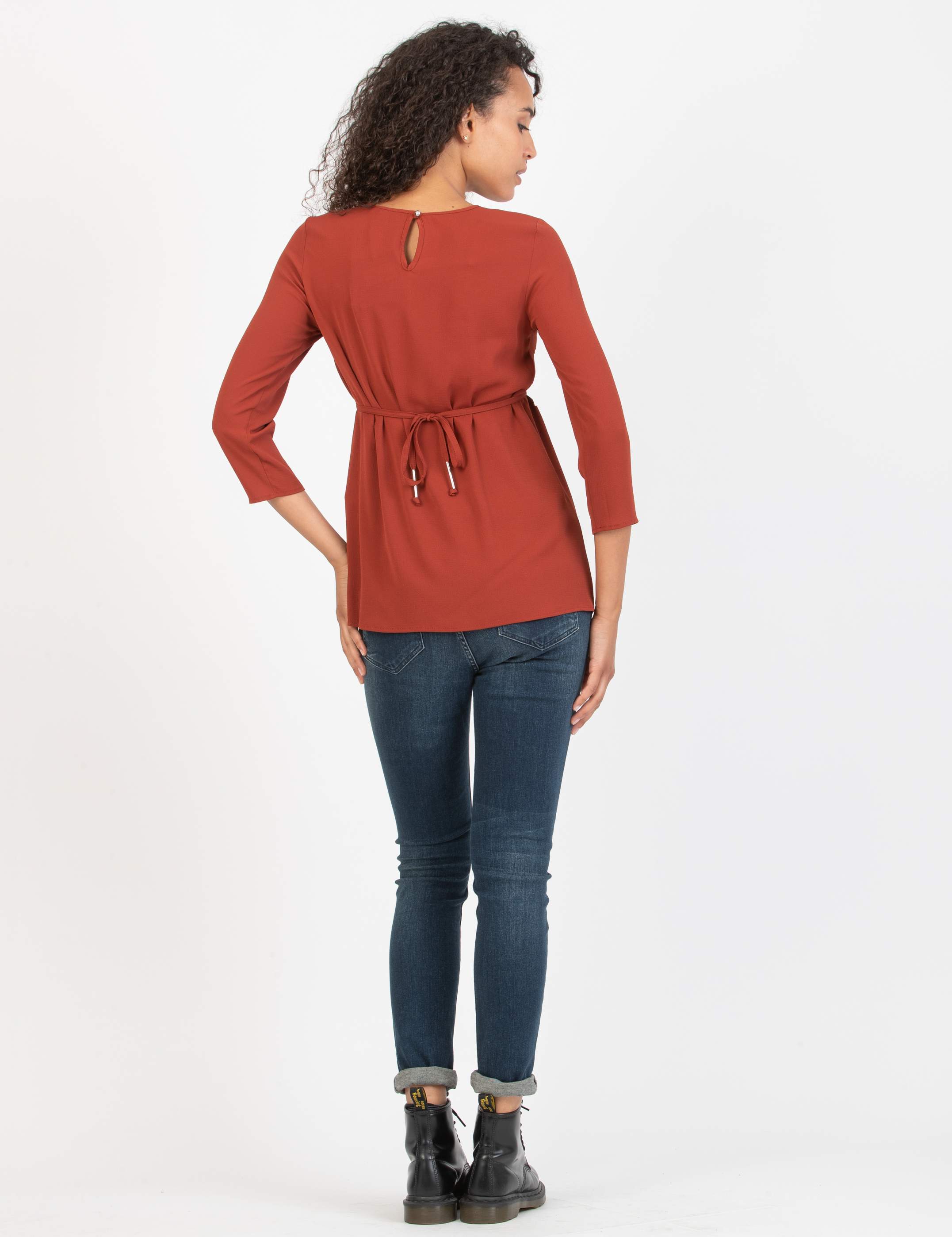 LUCY - Camicetta Premaman con Laccio sul Davanti (Rosso Mattone, XS)