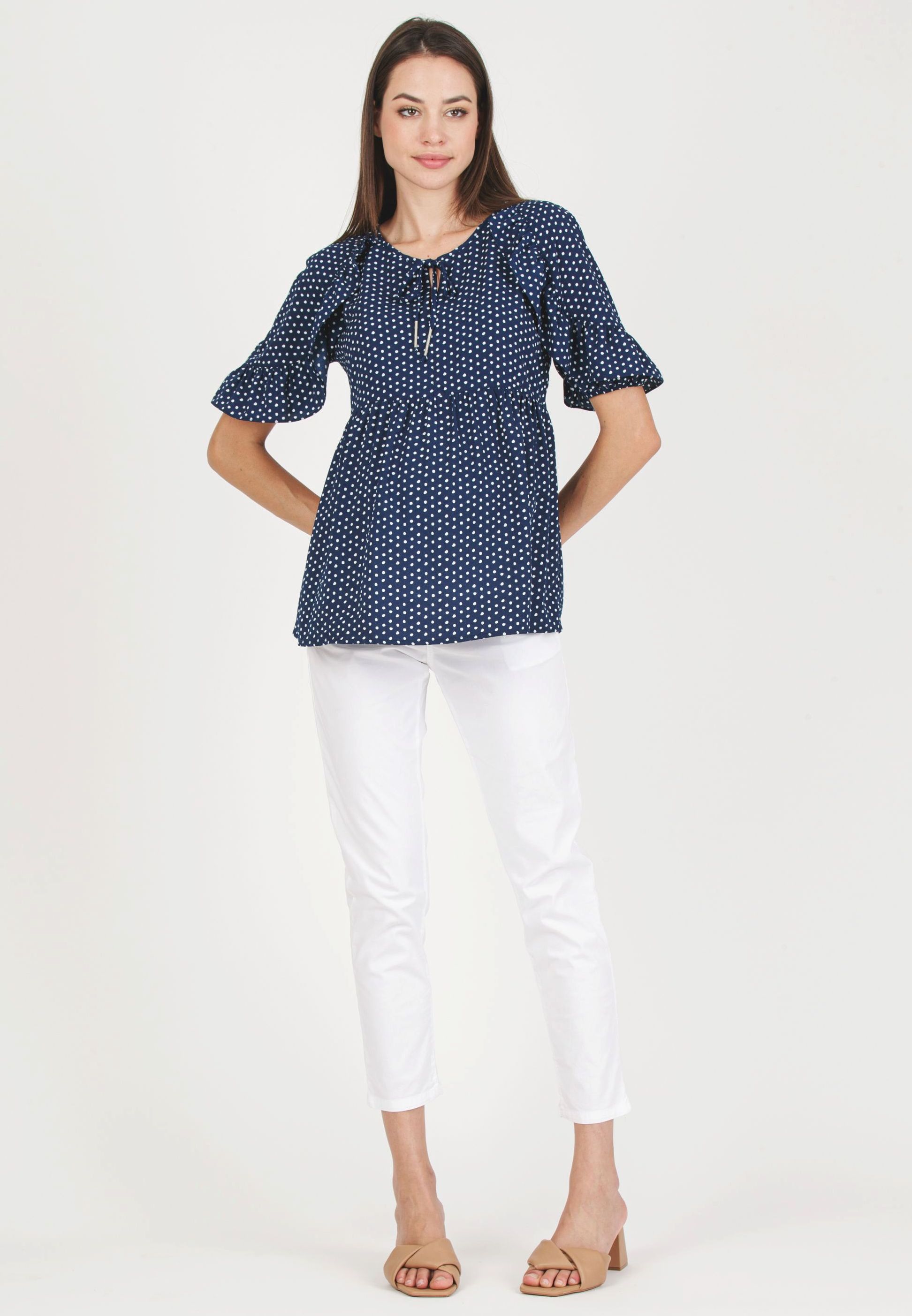 TINA M - Casacca premaman & Allattamento a Pois con Volant (Blu)