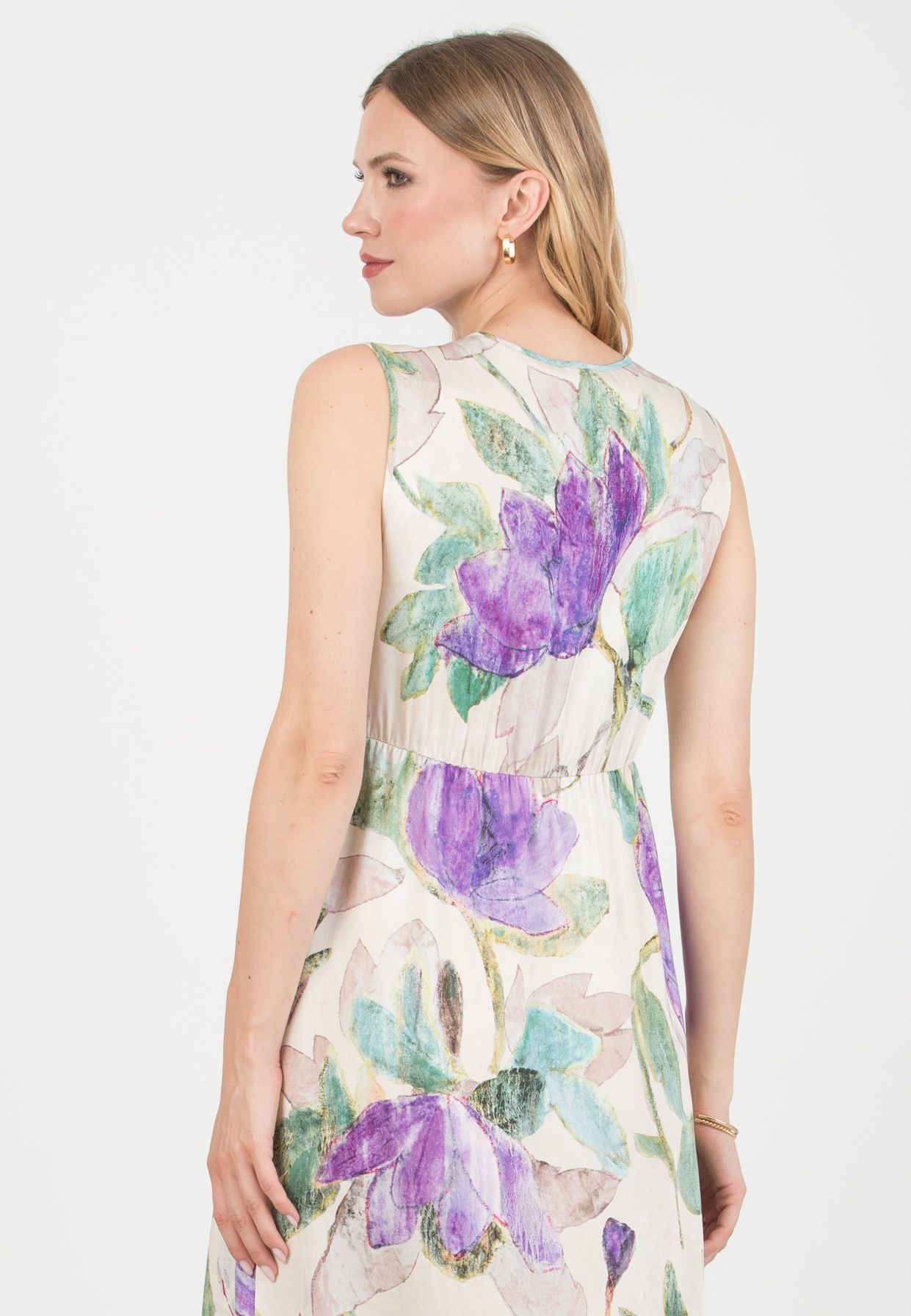 BELEN MAXI - Abito Premaman & Allattamento in Raso di Viscosa Stampato (Naturale)