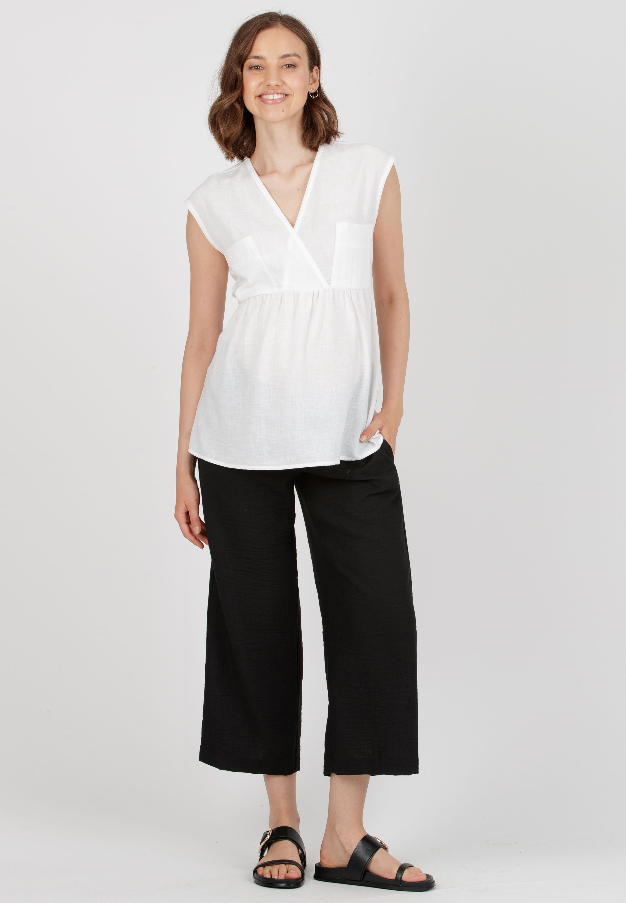 HARPER M - Maternity & Nursing Blouse with Pockets on Bodice (Ivory, XS)
