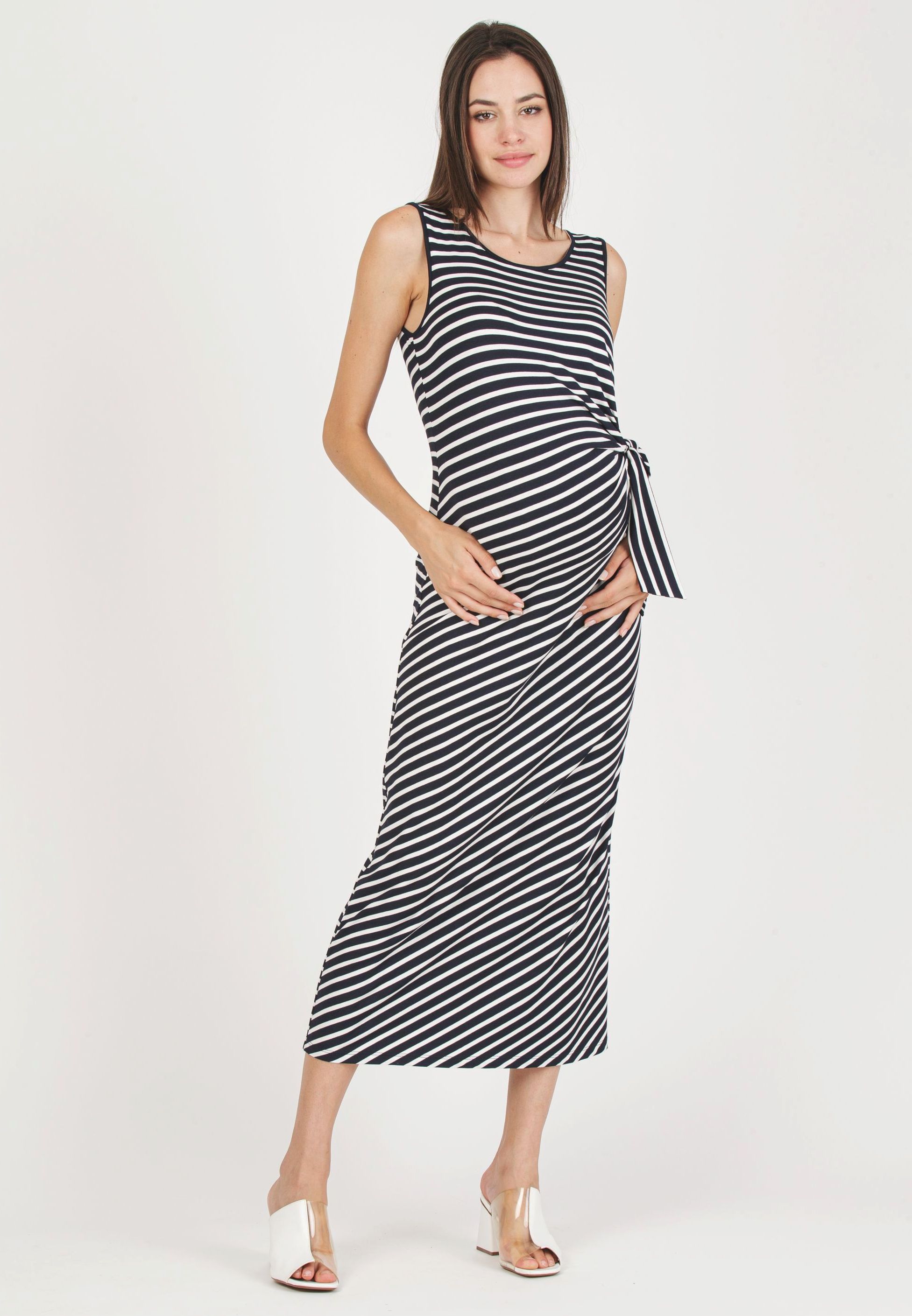 KAREN R - Abito Premaman a Righe con Nodo Laterale (Blu Scuro, XS)
