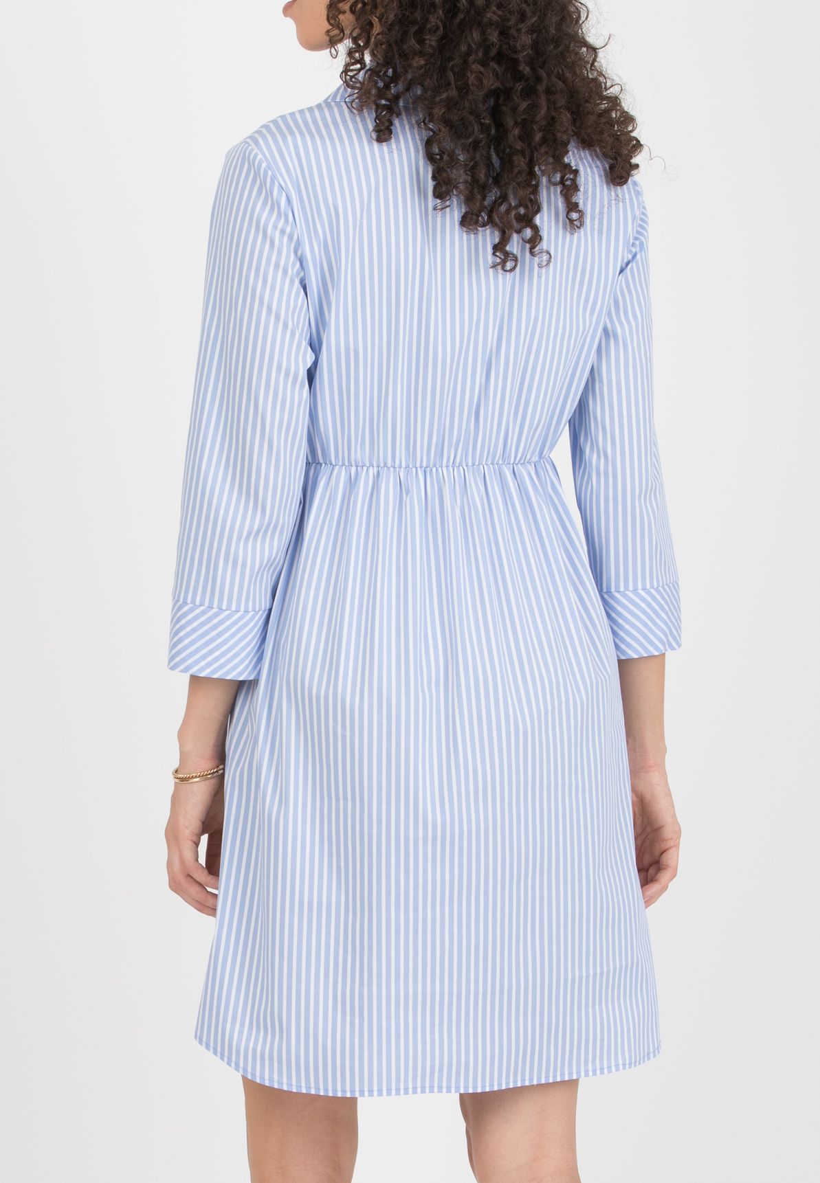 EMANUELA - Abito Premaman & Allattamento in Cotone a Righe con Fascia (Azzurro, XS)