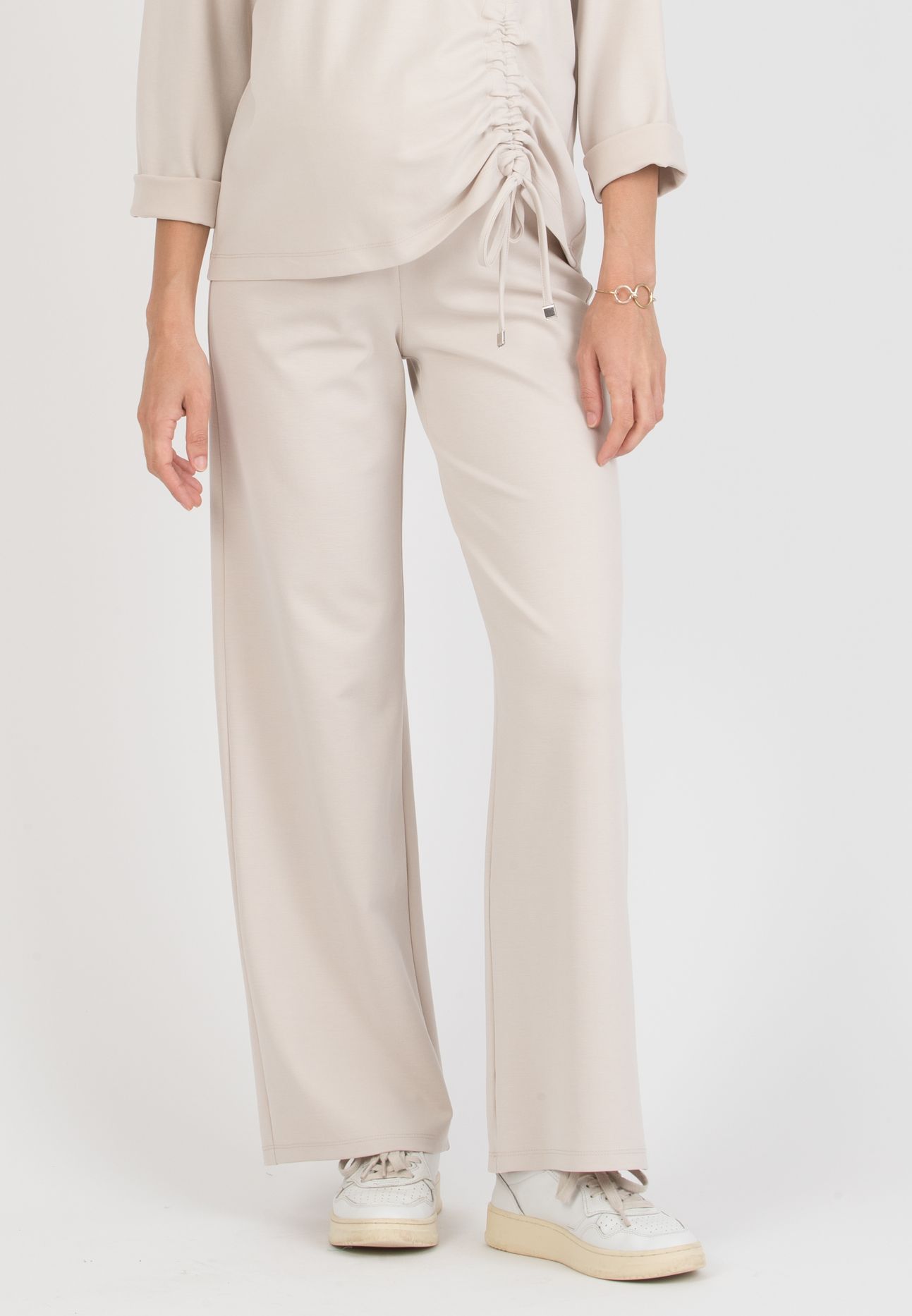 KIMBERLY M – Straight Maternity Trousers in Modal Ponte Fabric (Gesso)