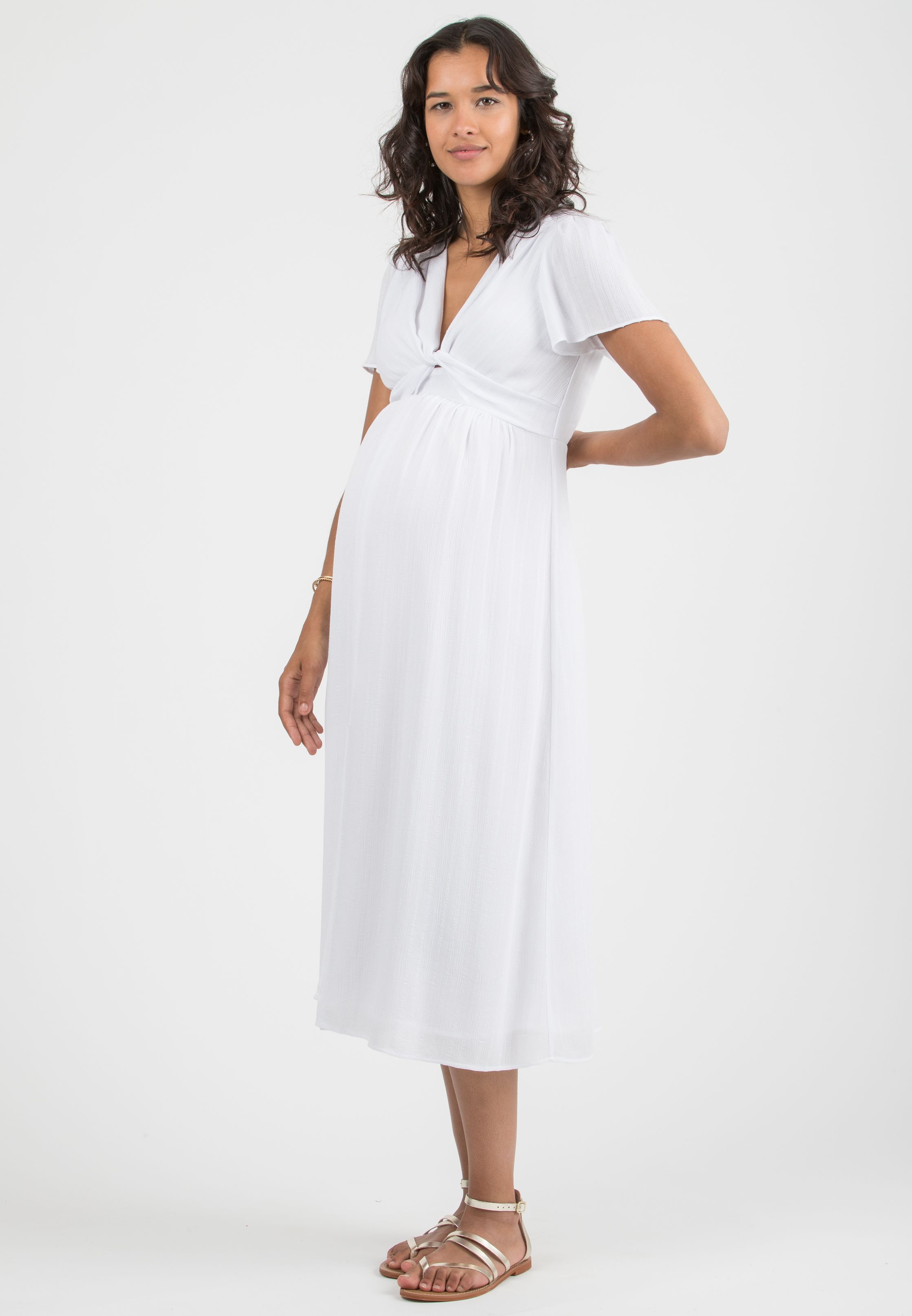 RAYA - Abito Premaman & Allattamento in Leggera Viscosa Ricamata (Bianco Ottico, XS)