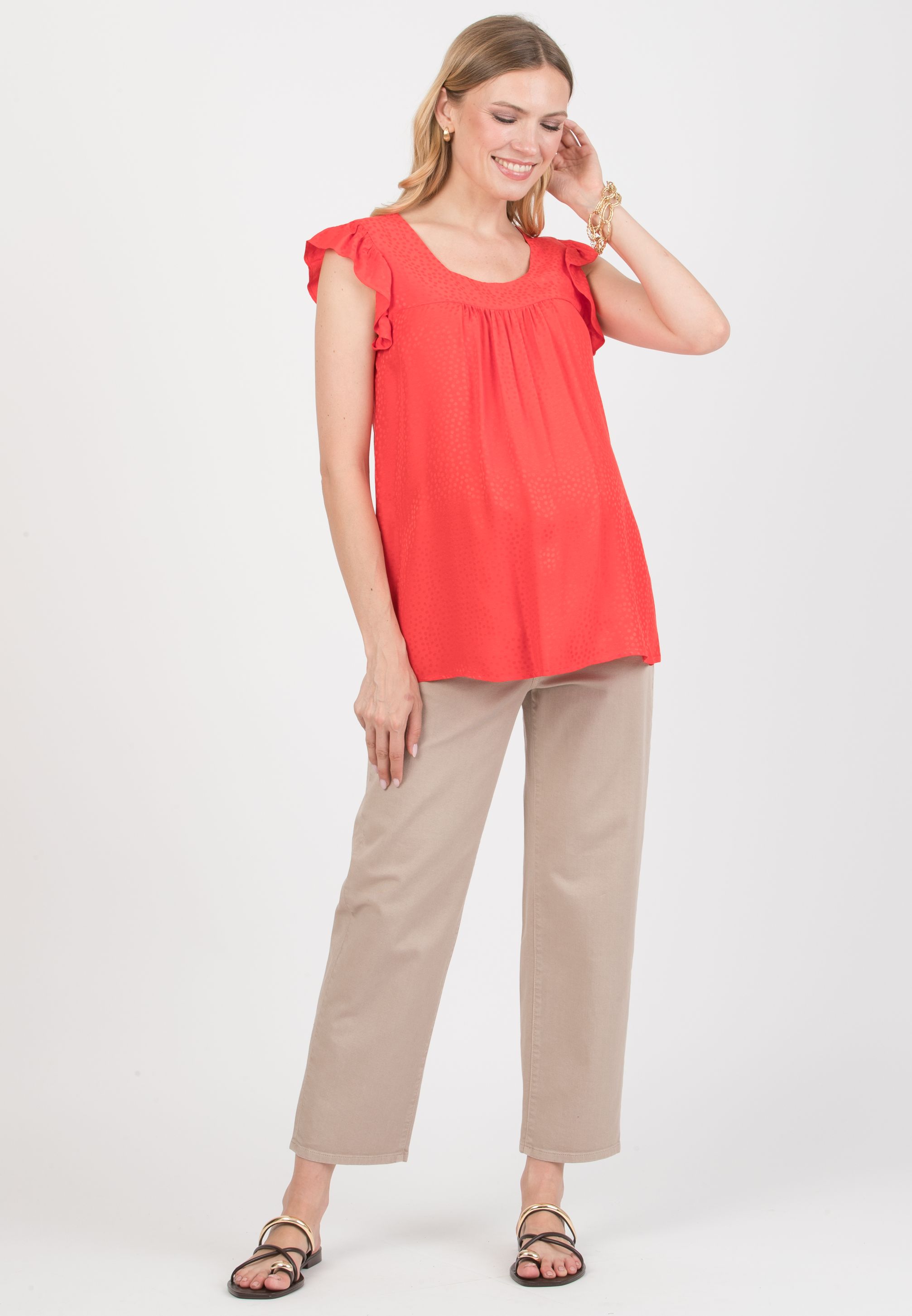 LAILA - Camicetta Premaman in Jacquard di Viscosa a Pois (Rosso)