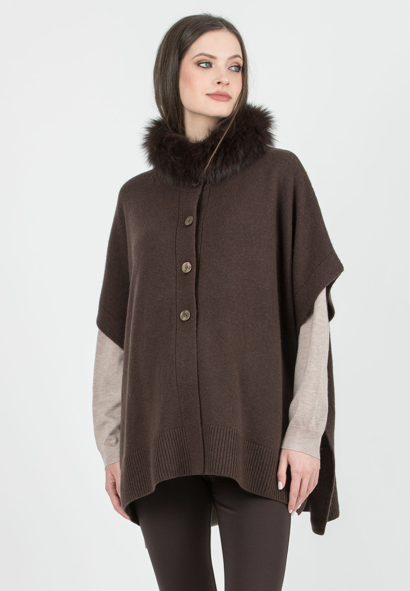 ELLIS - Maternity Virgin Wool Cape with Removable Collar (Marrone)