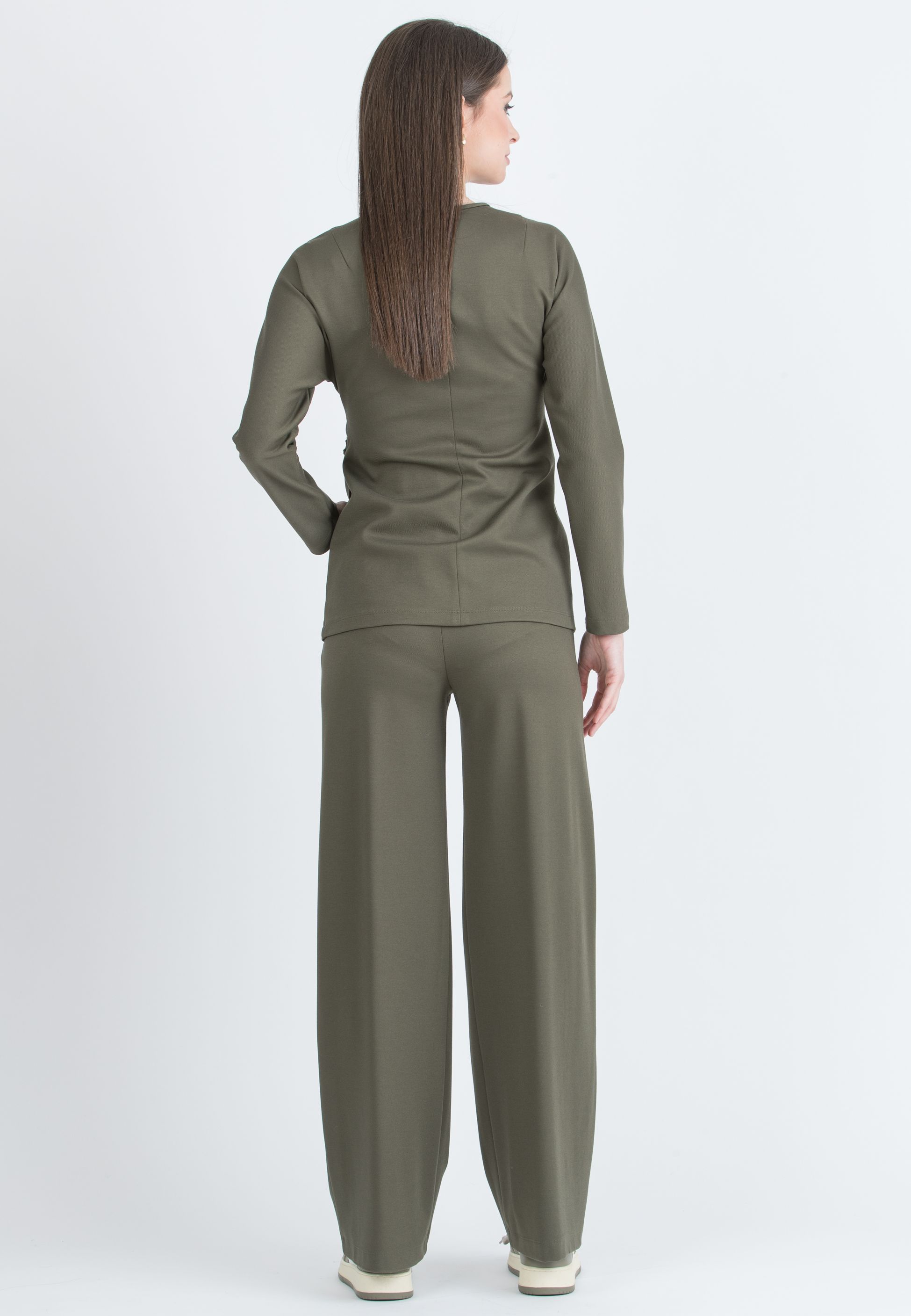 KIMBERLY - Pantalone Premaman in Punto Milano Diagonale (Verde Militare)