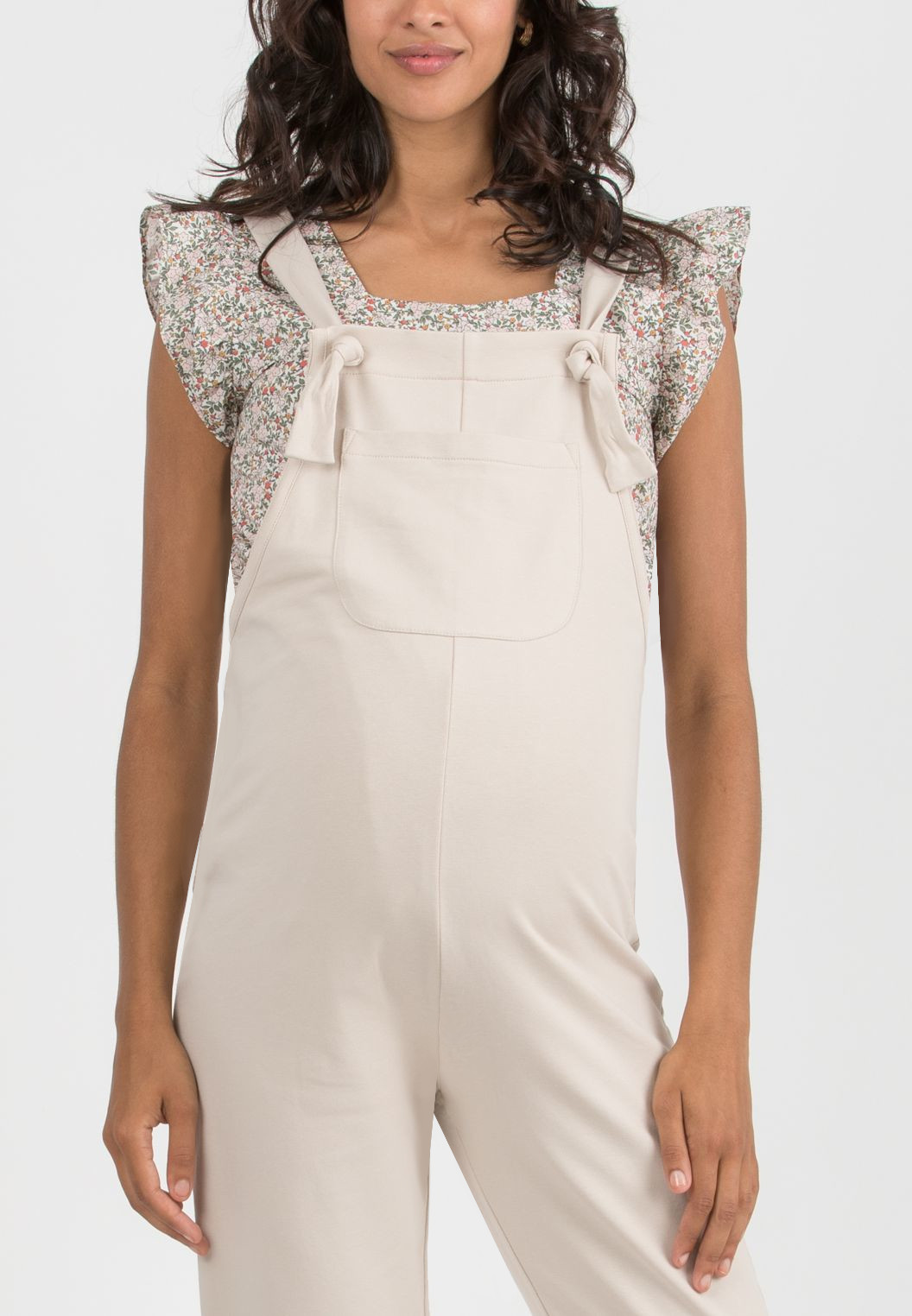 ESTER - Salopette Premaman in Felpa di Cotone (Beige)