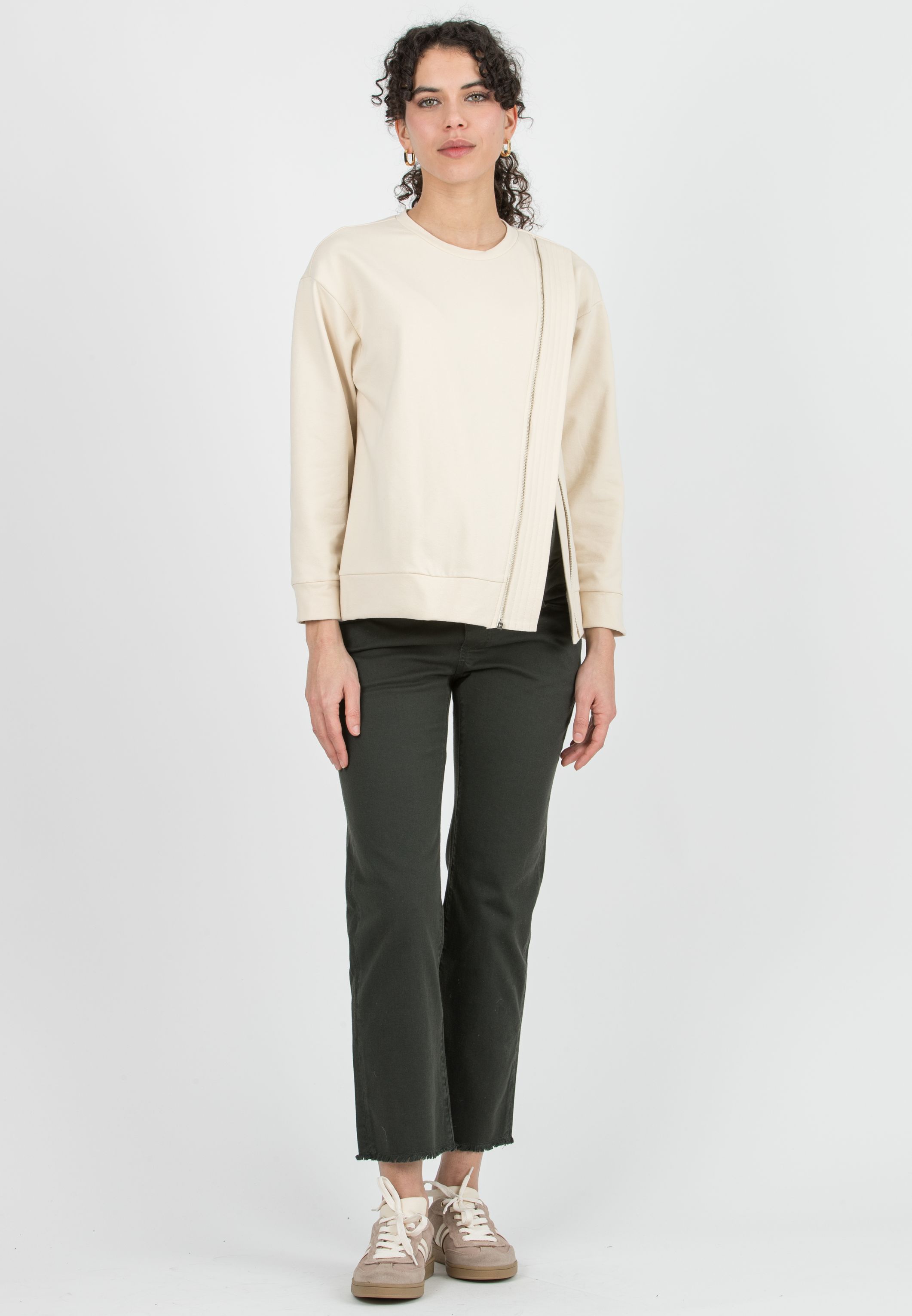 JORDAN - Felpa Premaman & Allattamento con Dettaglio Zip (Naturale, XS)