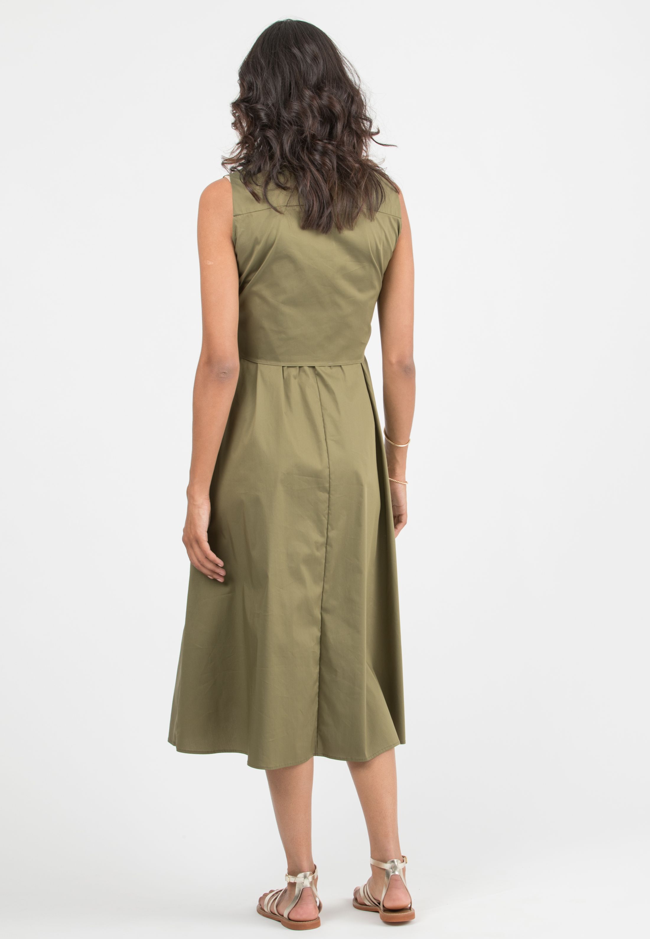 MICHELA – Maternity & Nursing Shirt-Style Dress (Army Green, XXS)