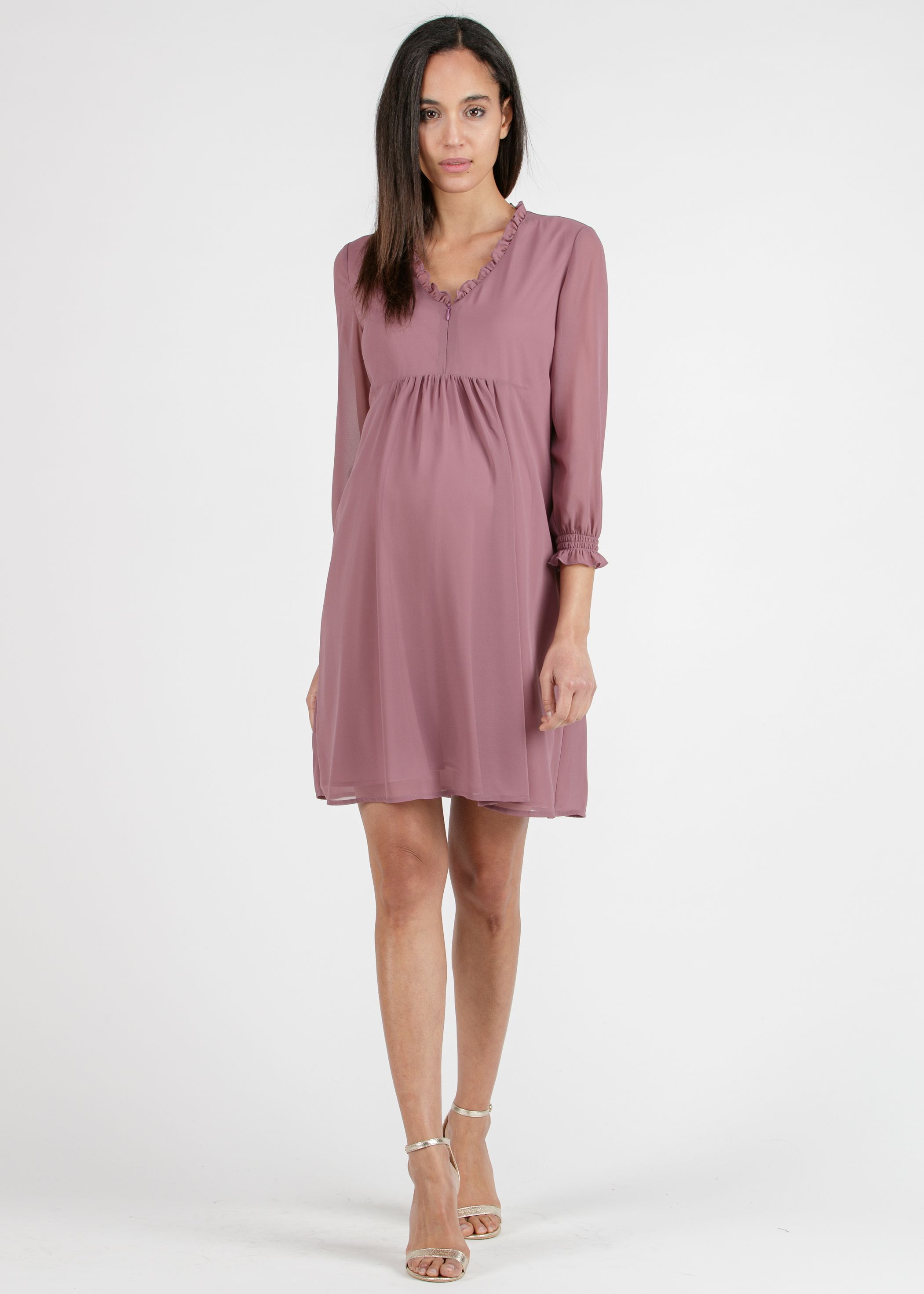 DIANA - Abito Premaman & Allattamento in Chiffon con Volant (Cipolla, XS)