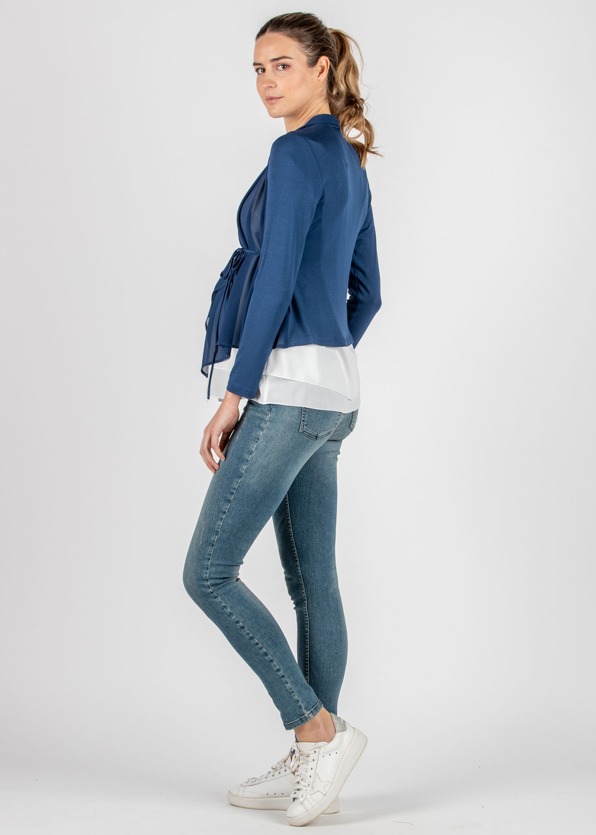 Maternity Cardigan with Front Side in Chiffon (Blue, XS)
