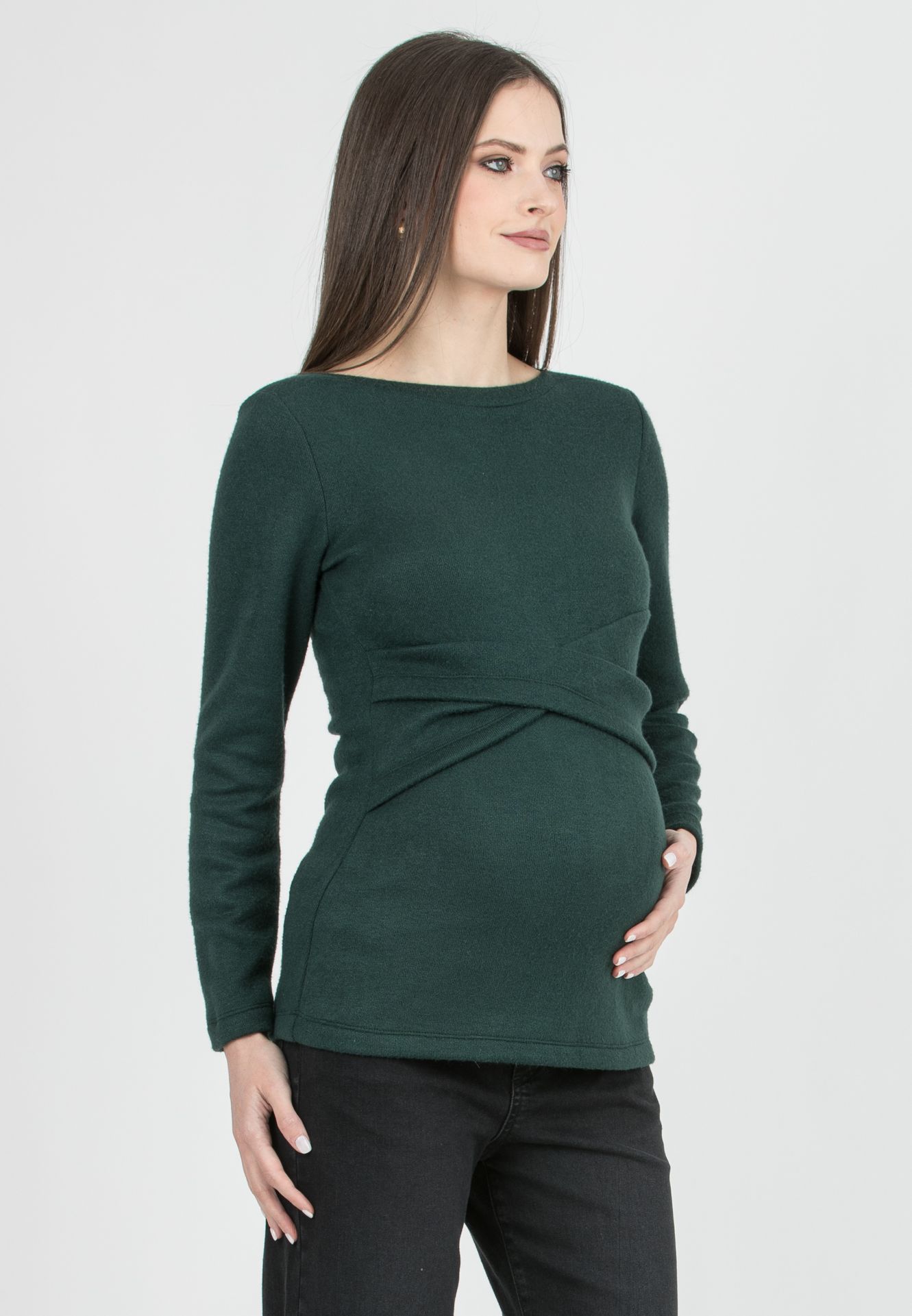 AMELIA M - Maglioncino Premaman in Filato di Viscosa con Fascia in Vita (Smeraldo, XS)