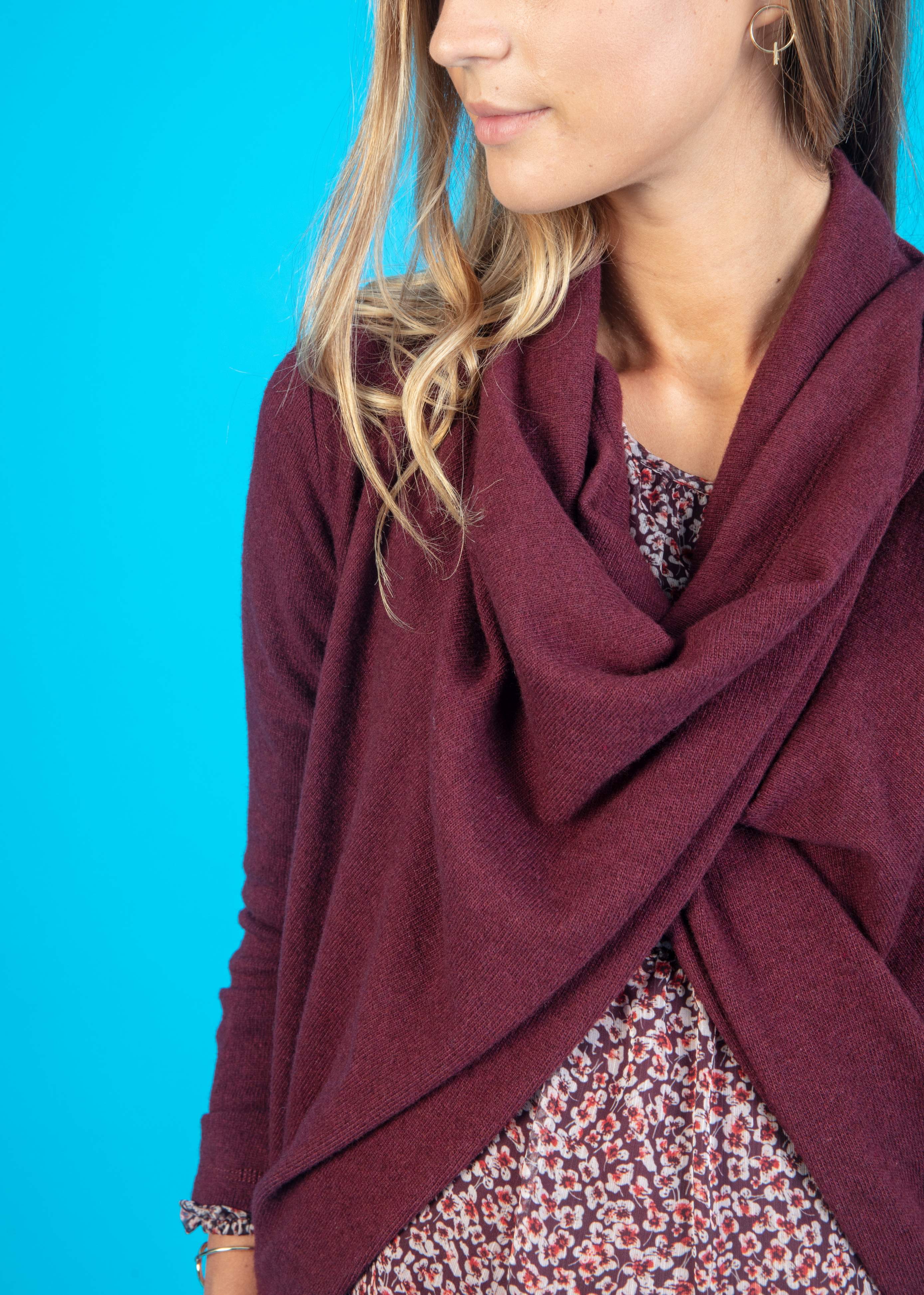 Cowl Neckline Maternity Maxi-Cardigan in Cashmere Blend (Bordeaux, XS)