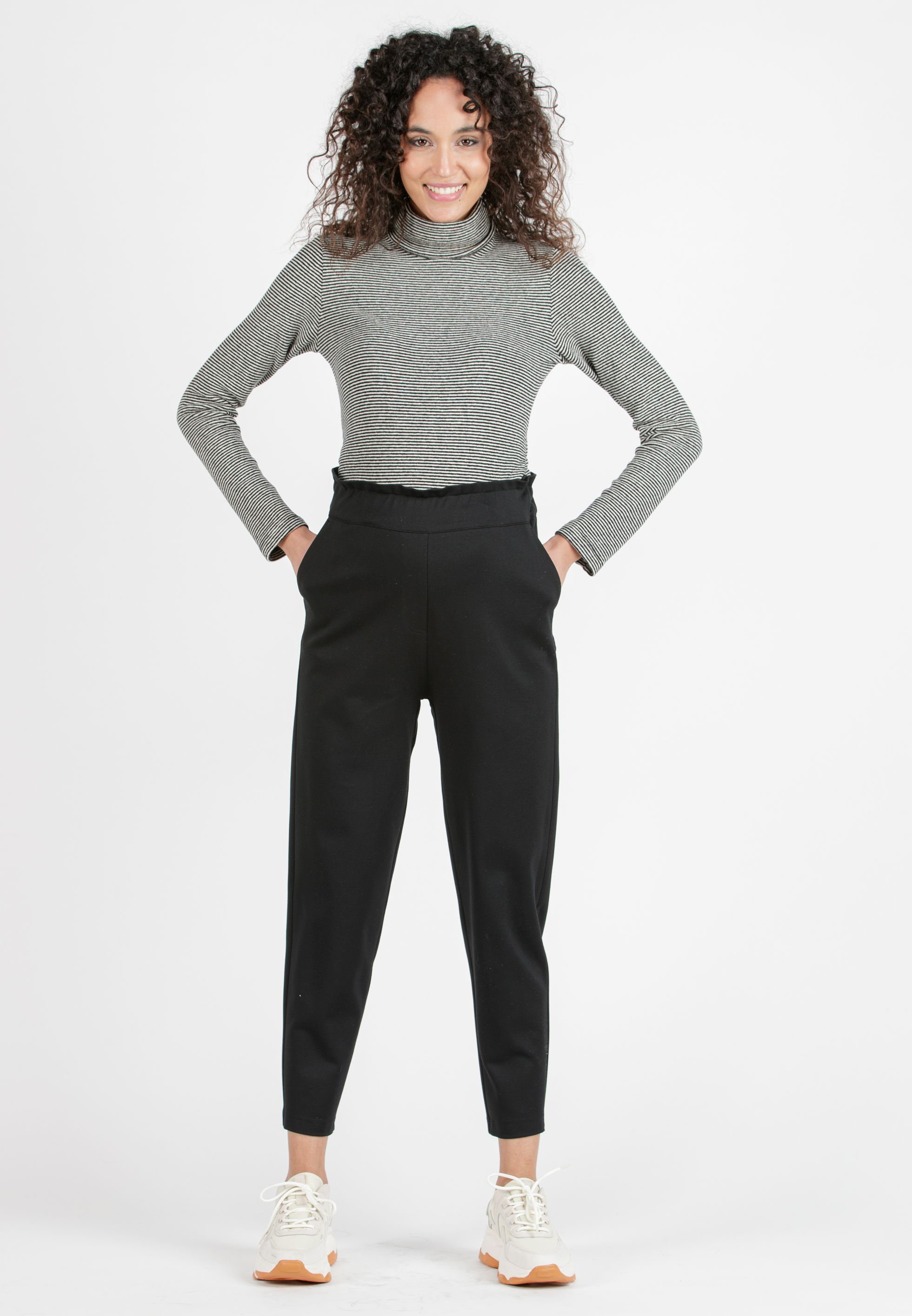 CLARA - Maternity Paperbag Trousers with Elastic Waistband (Black, XS)