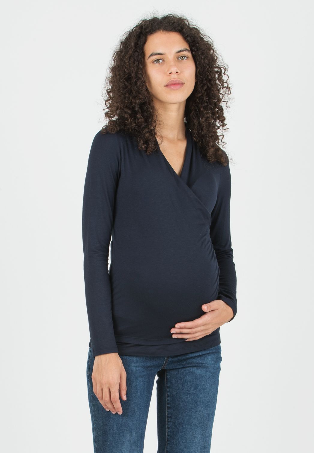 JENNIFER - Maglietta Premaman & Allattamento con Scollo Incrociato (Blu Scuro, XS)