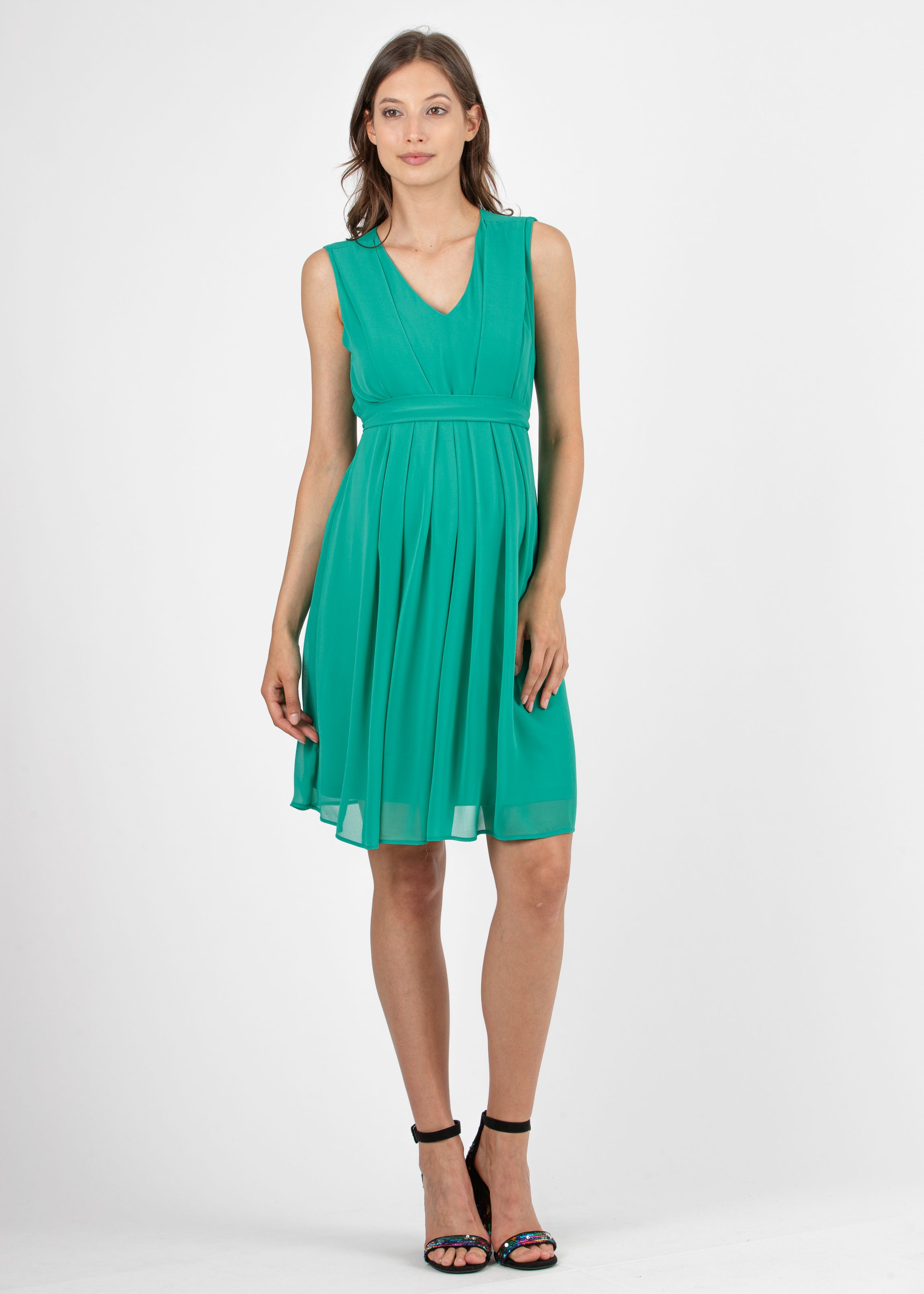 SABRY GRS - Recycled Polyester Maternity & Nursing Dress with Pleated Bodice (Sage Green, XS)