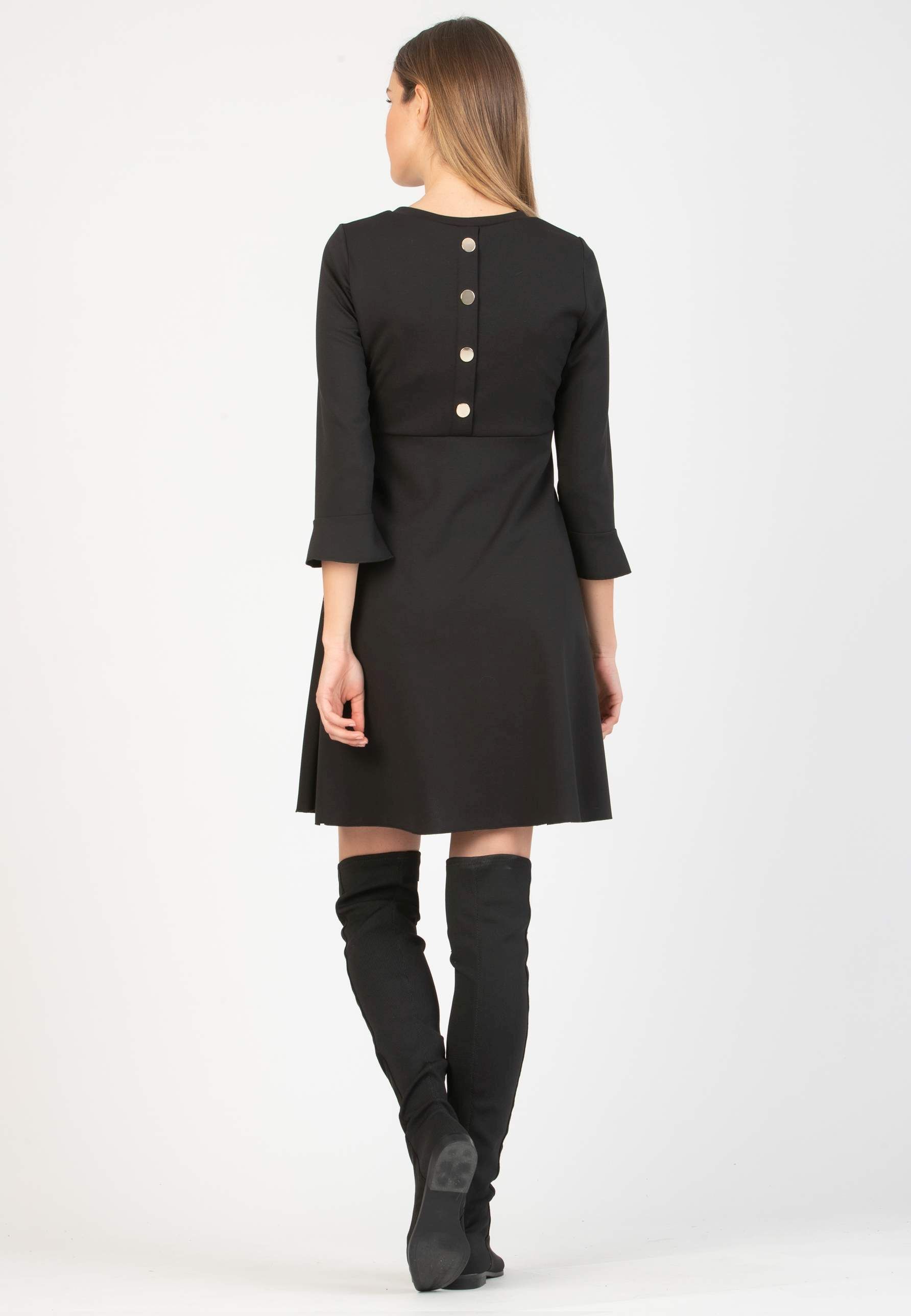 DAFNE – Flared Maternity & Nursing Dress with Back Button Detail (Black, XS)