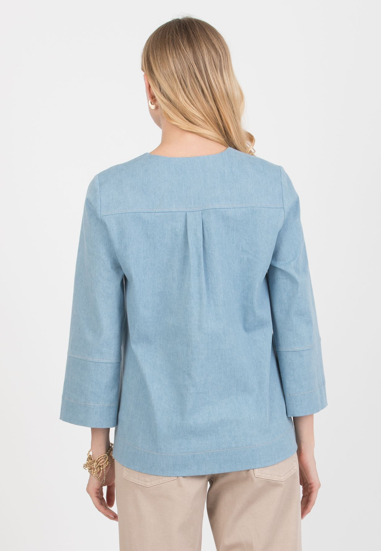DAISY - Casacca Premaman & Allattamento in Jeans Leggero Stretch con Fiocco (Azzurro)