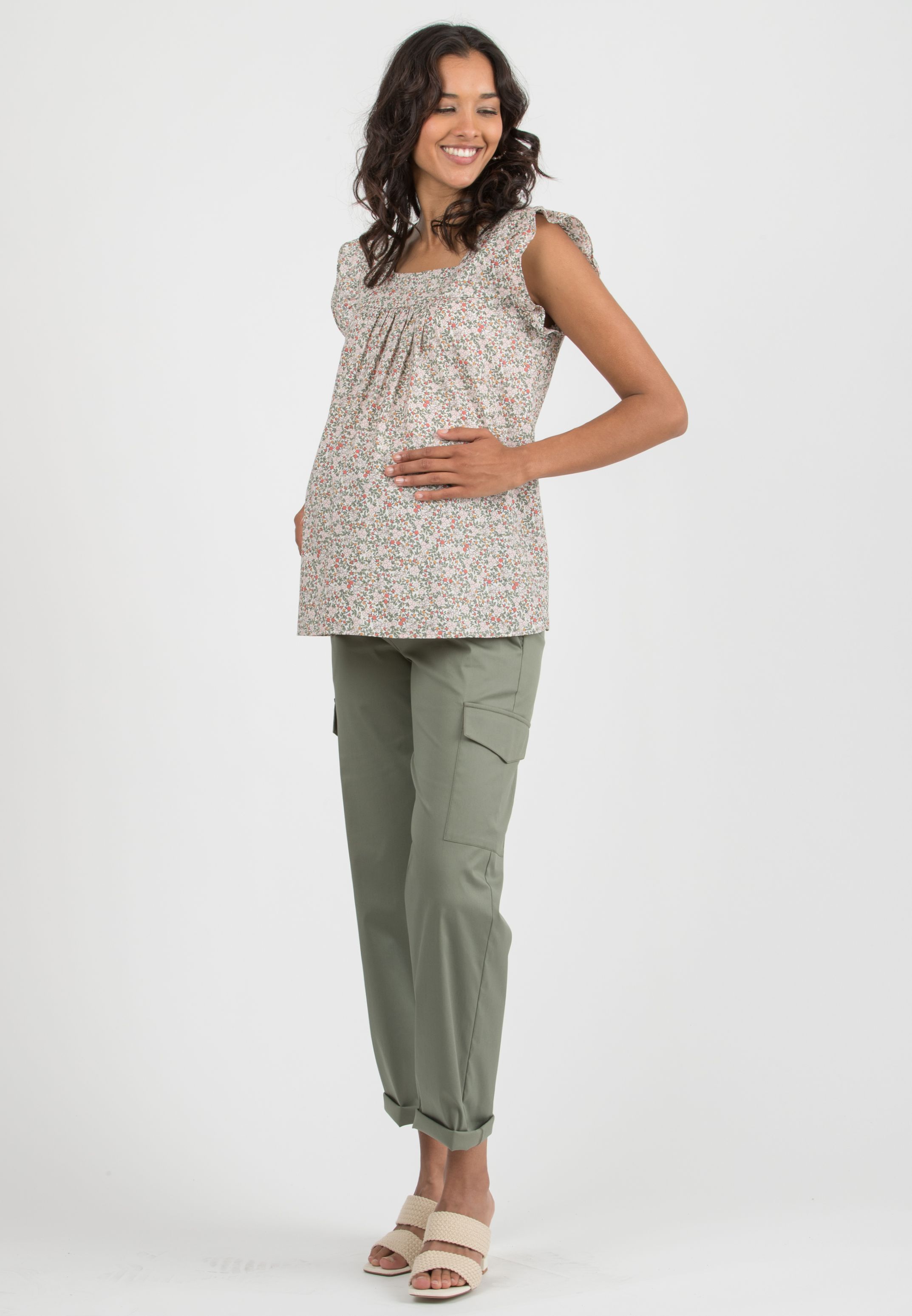 PALOMA - Maternity Cargo Trousers in Cotton (Sage Green, XS)