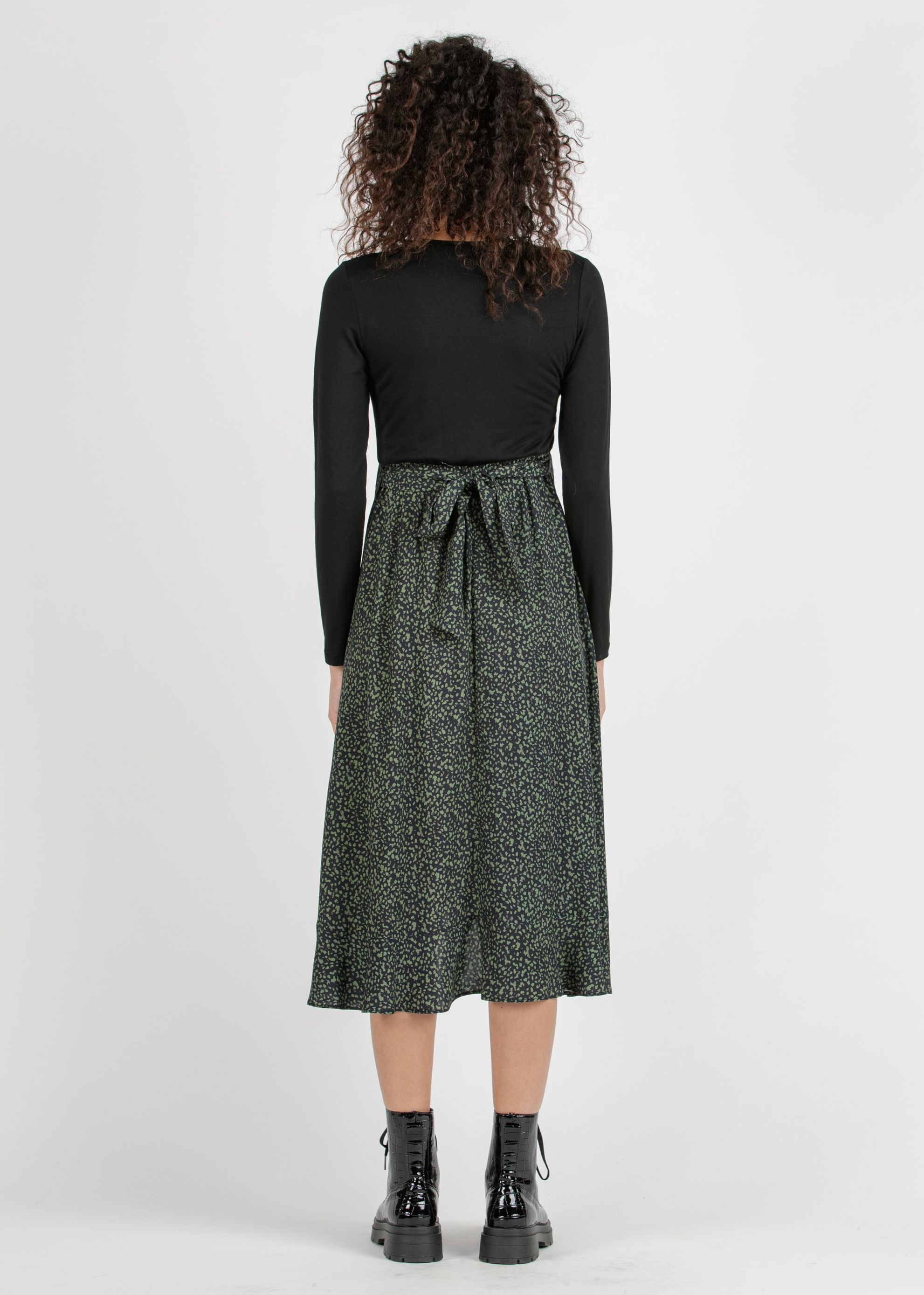 MARTA M/L - Abito Midi Premaman & Allattamento con Gonna Stampata (Verde Militare, XS)
