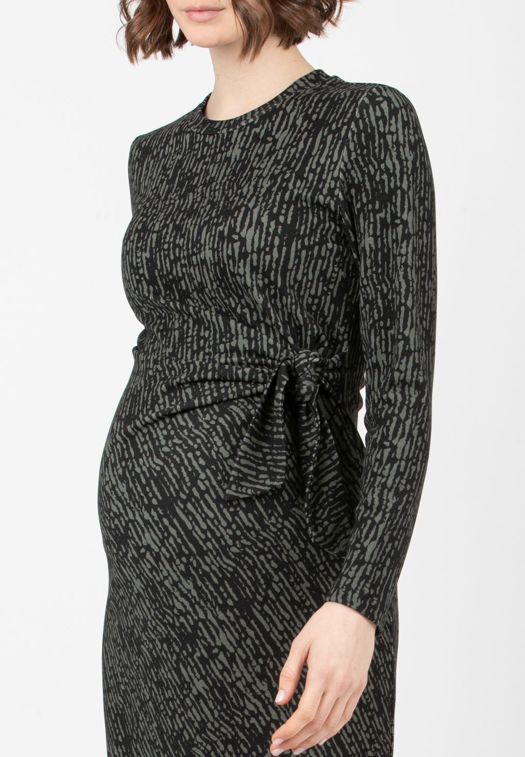 KAREN F - Maternity Dress in Printed Ponte Fabric with Knot (Dark Green, XS)