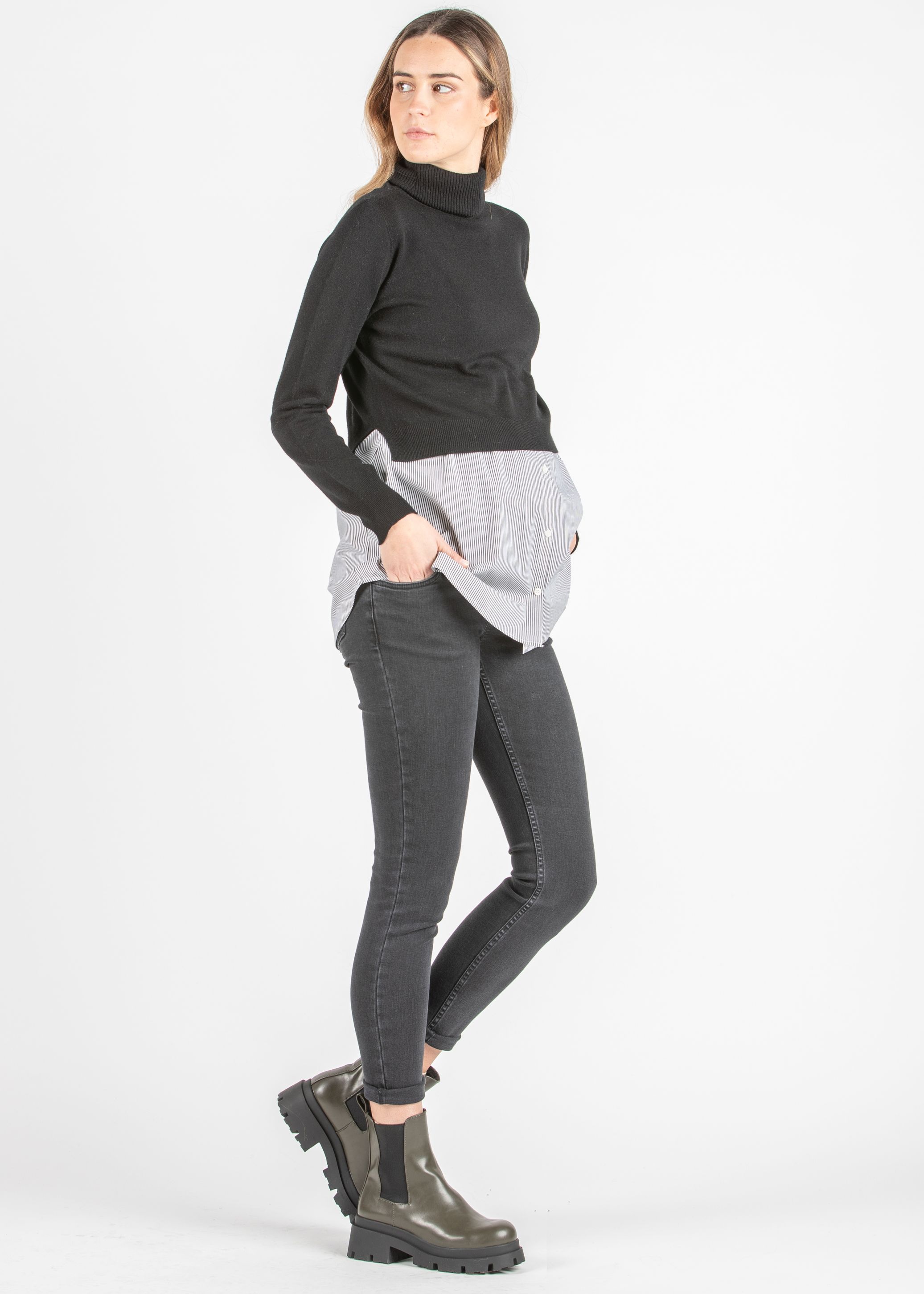 OLIMPIA BLACK - Super-Stretch Maternity Jeans with Black Wash (Black, XS)