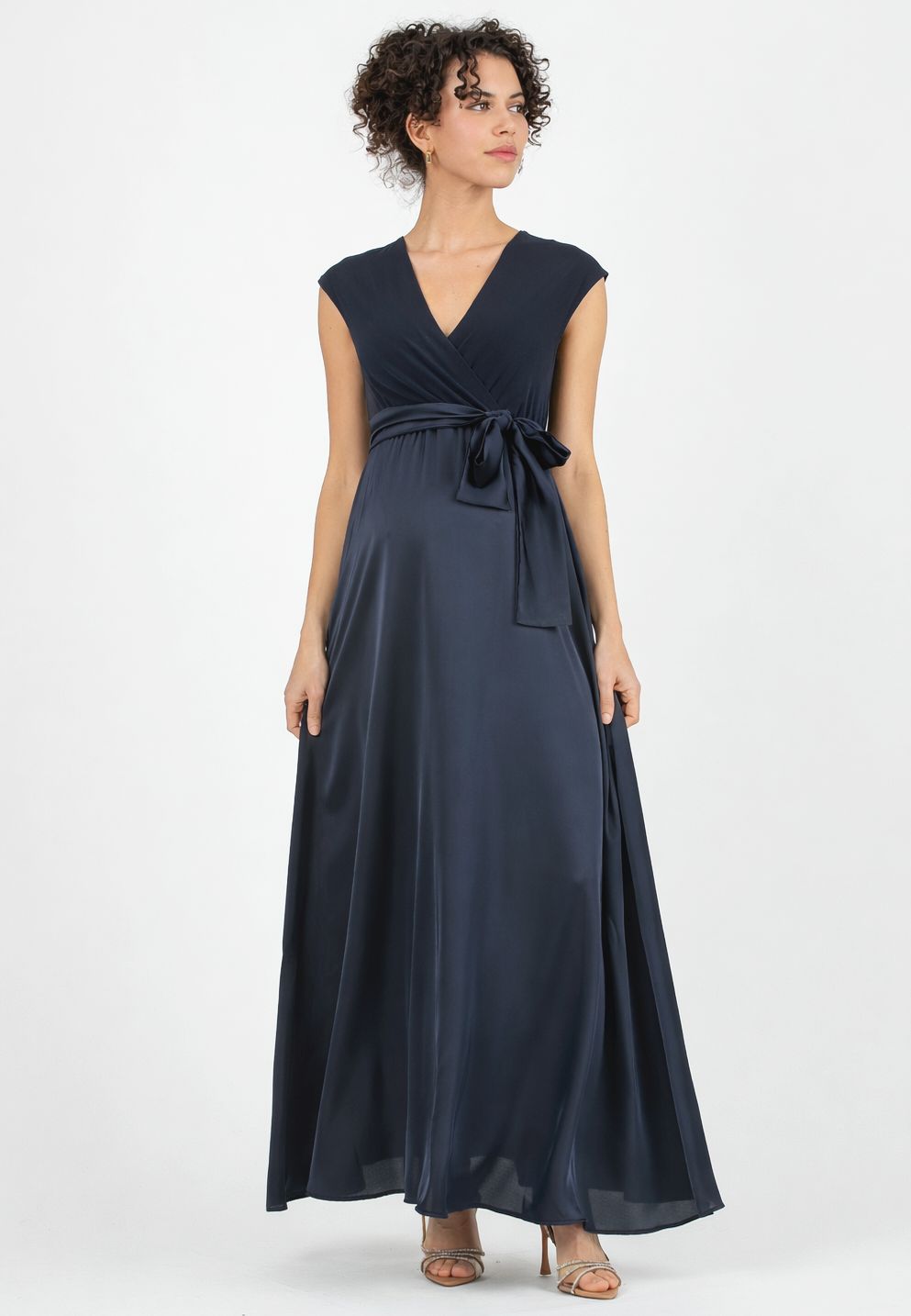 LUCREZIA - Maternity & Nursing Maxi Dress with Satin Skirt (Blu Scuro)