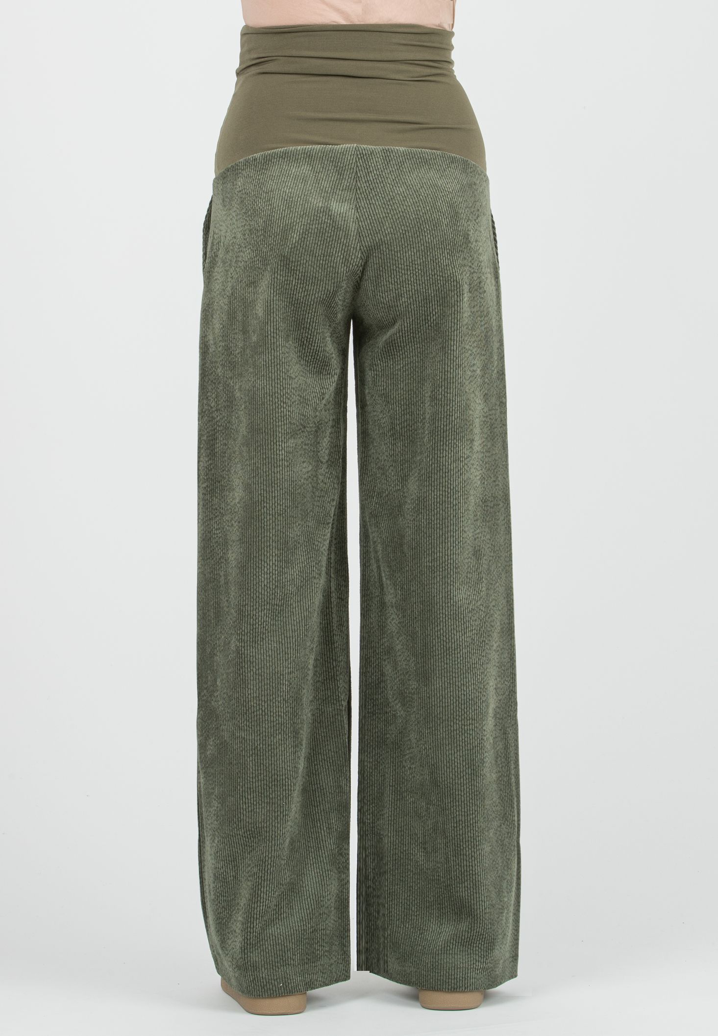 WINONA - Pantalone Premaman Palazzo in Velluto a Coste (Verde Kaki)