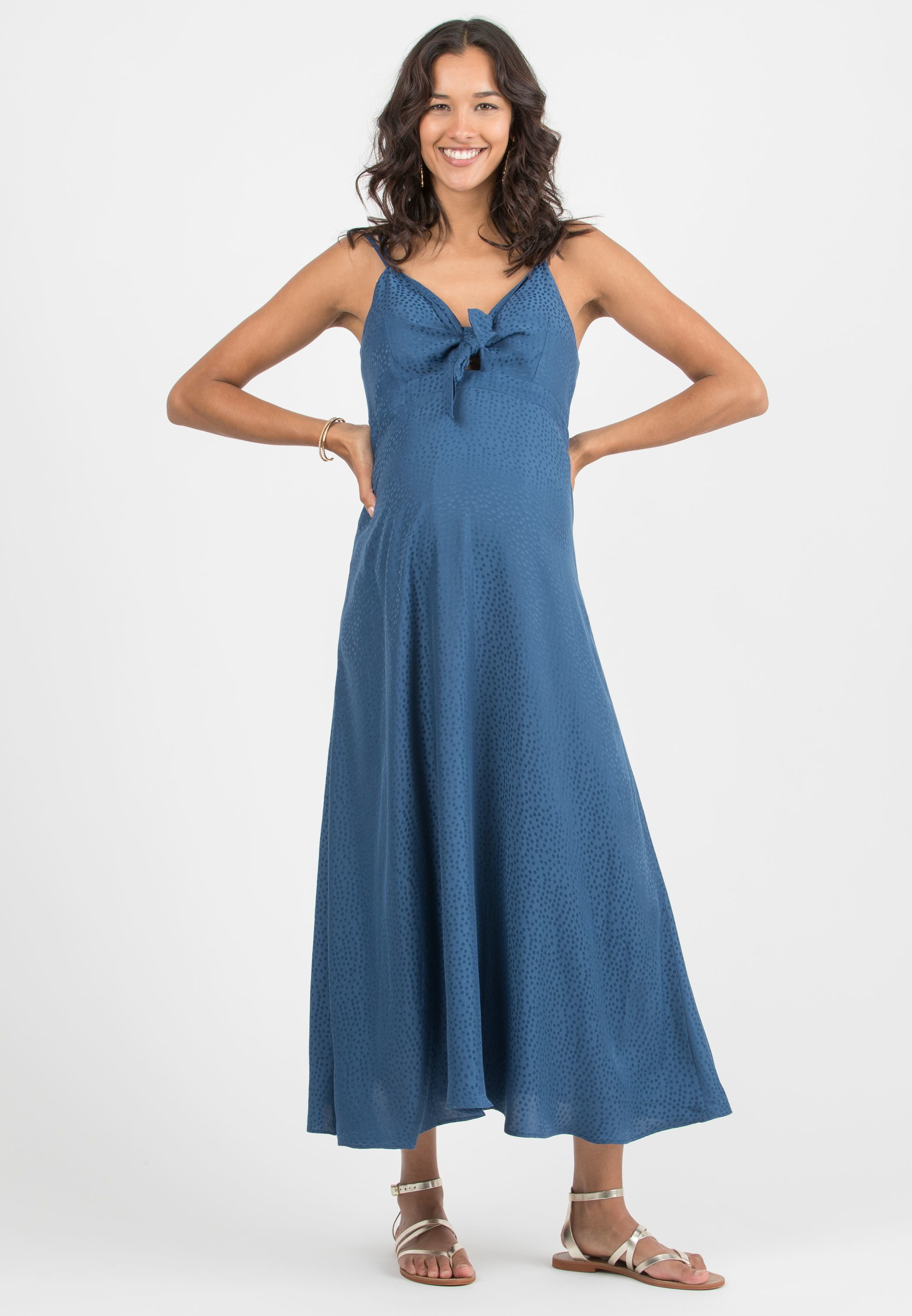 PATTY - Abito Premaman & Allattamento in Viscosa Jacquard (Blu, XS)