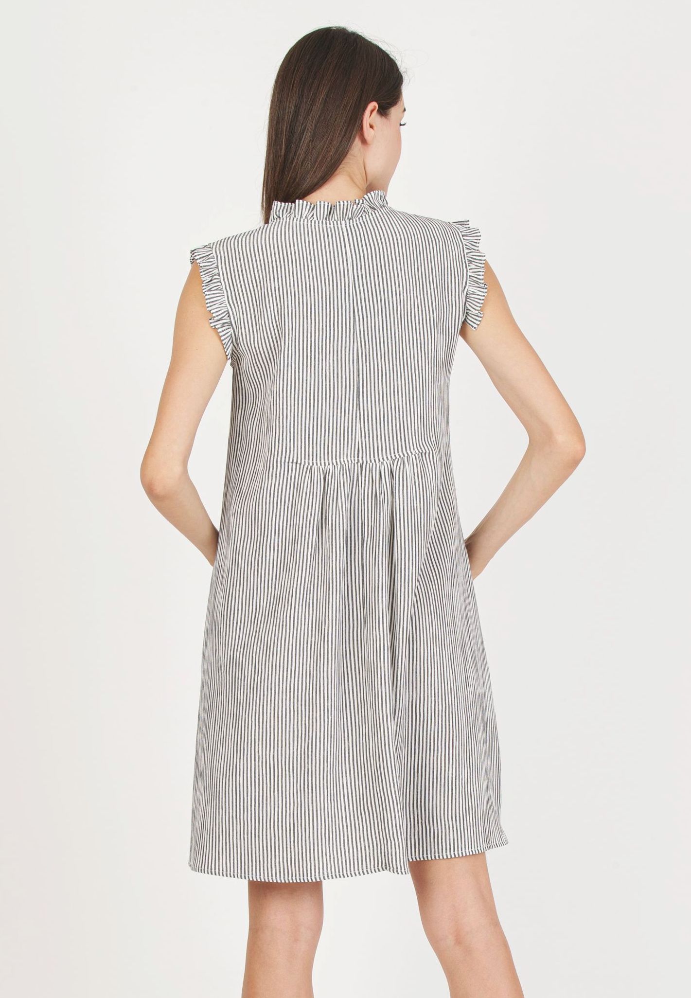 SOFIA R - Maternity & Nursing Striped Dress with Ruffles (Black, XS)