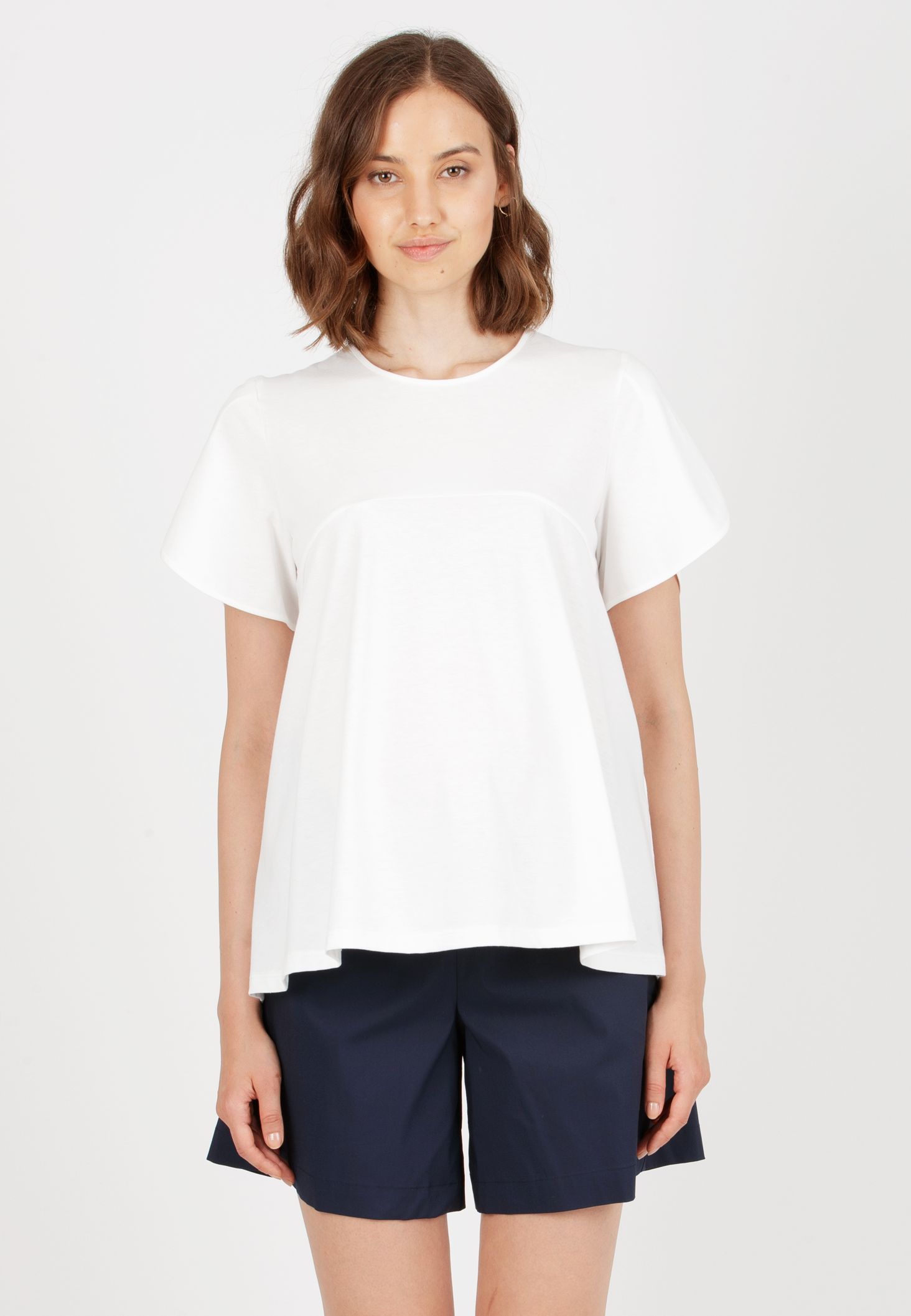 AGNESE - Maternity Cotton T-Shirt with Petal Sleeves (White, XS)