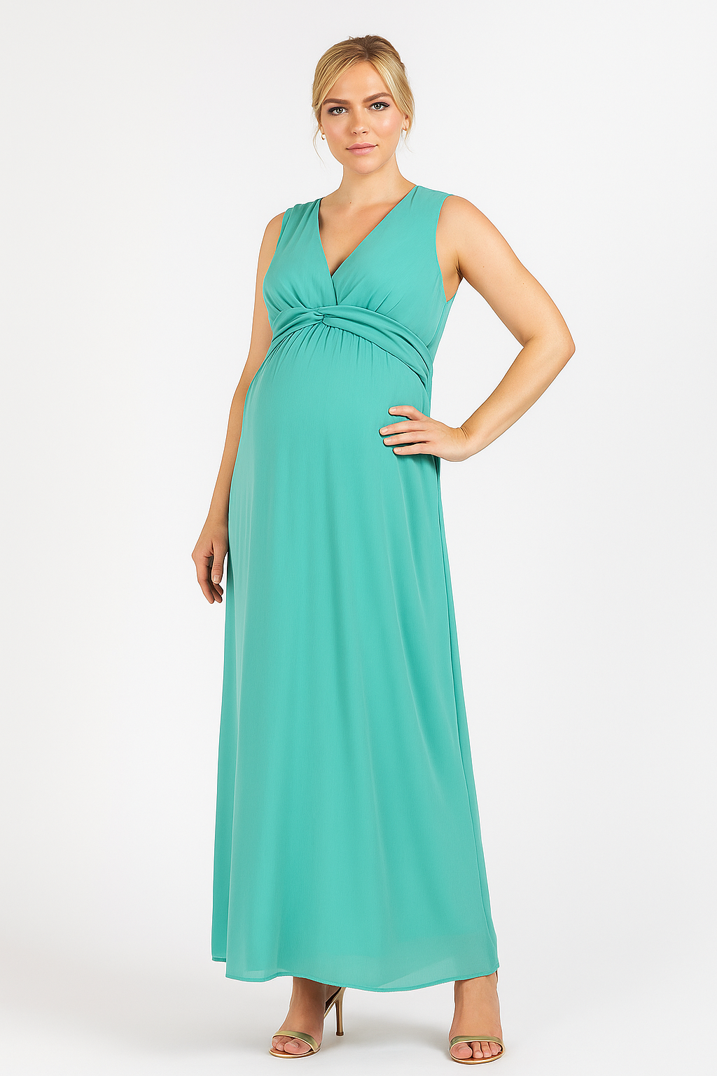 CLEO MAXI - Maxi Abito Premaman in Creponne con Fascetta Annodata (Acqua, XS)