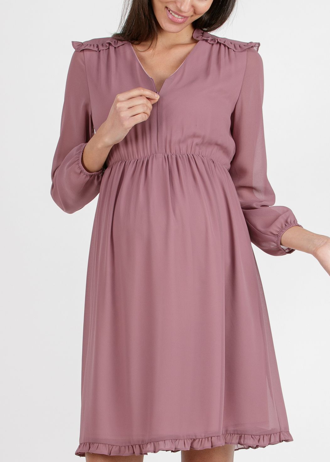 MINDY - Abito Premaman & Allattamento in Chiffon con Spalle Decorate (Cipolla, XS)