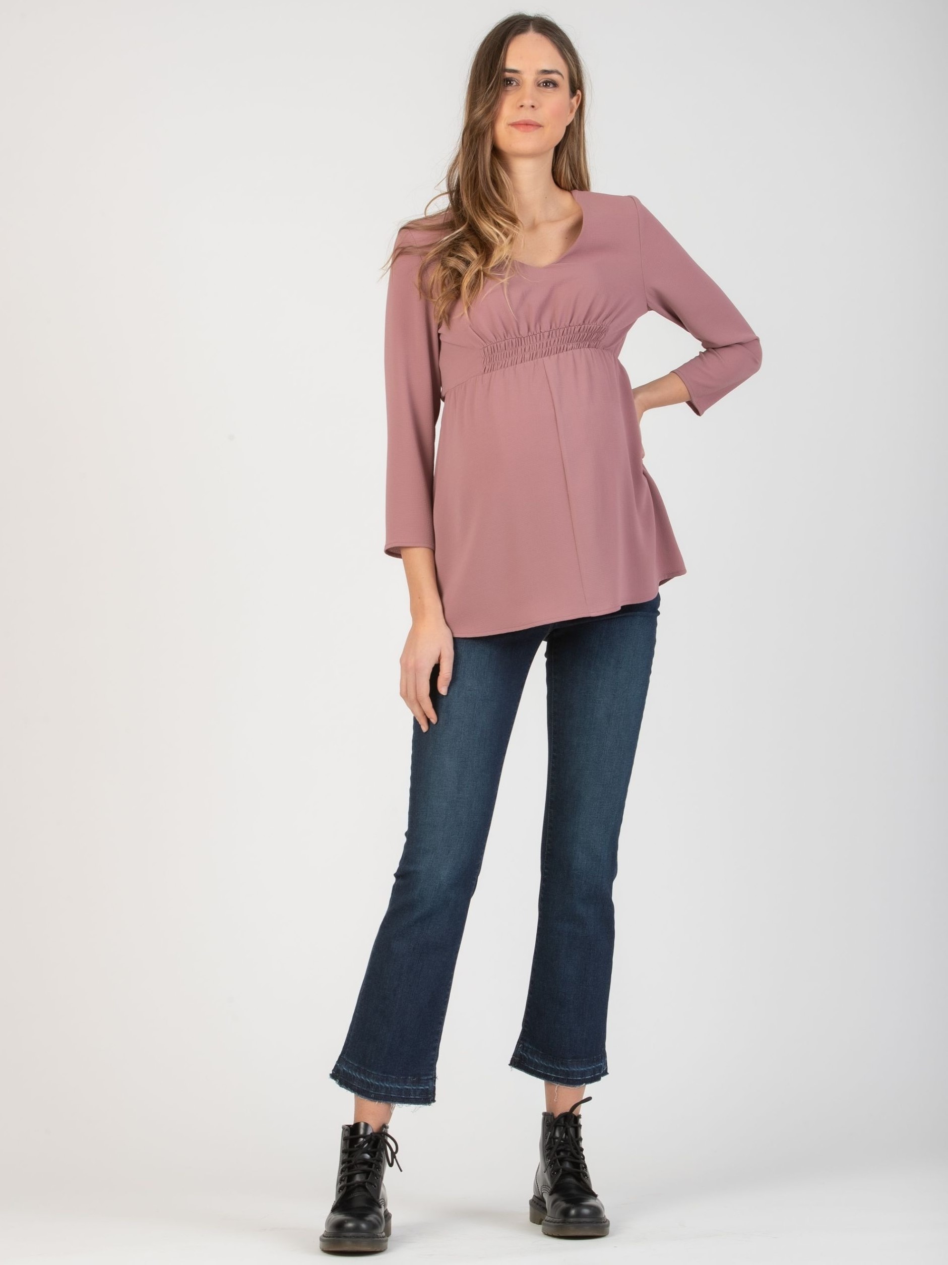 Maternity Blouse and with Front Elastic Band and V-neck (Onion, XS)