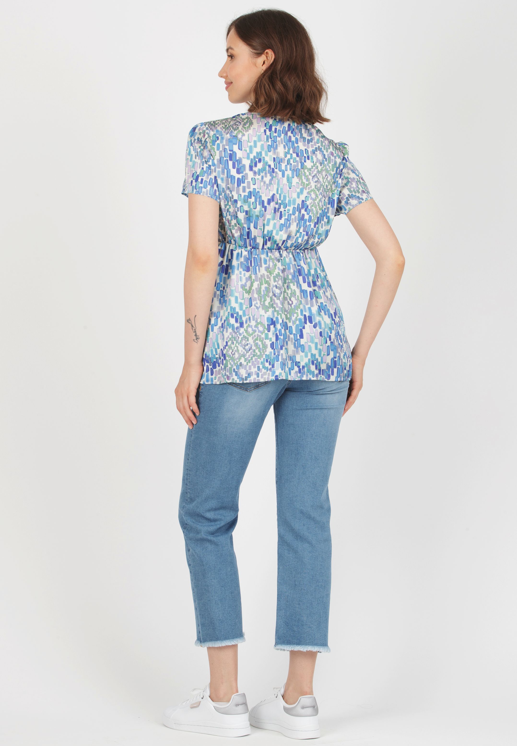 GIADA - Cropped Straight Maternity Jeans with Fringed Hem (Azzurro)